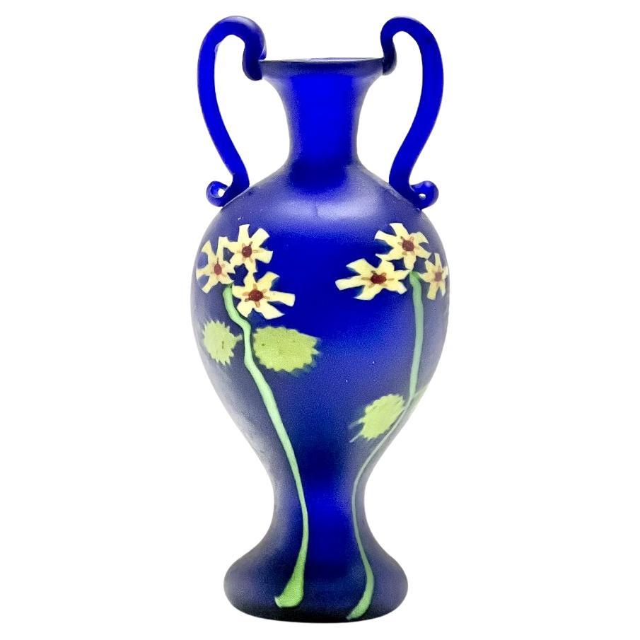 Artisti Barovier Murrine Cobalt Blue Floreali Vase with Handles, Italy, c. 1914