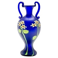 Antique Artisti Barovier Murrine Cobalt Blue Floreali Vase with Handles, Italy, c. 1914
