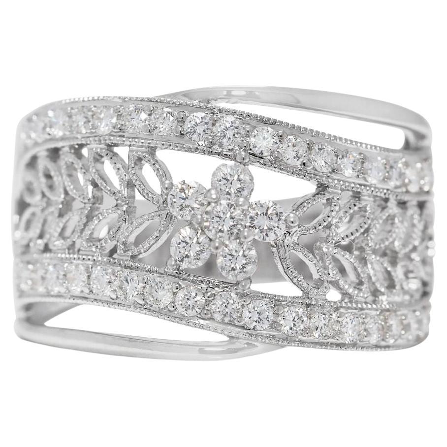 Artistic 0.75ct Natural Diamond 18K White Gold Ring