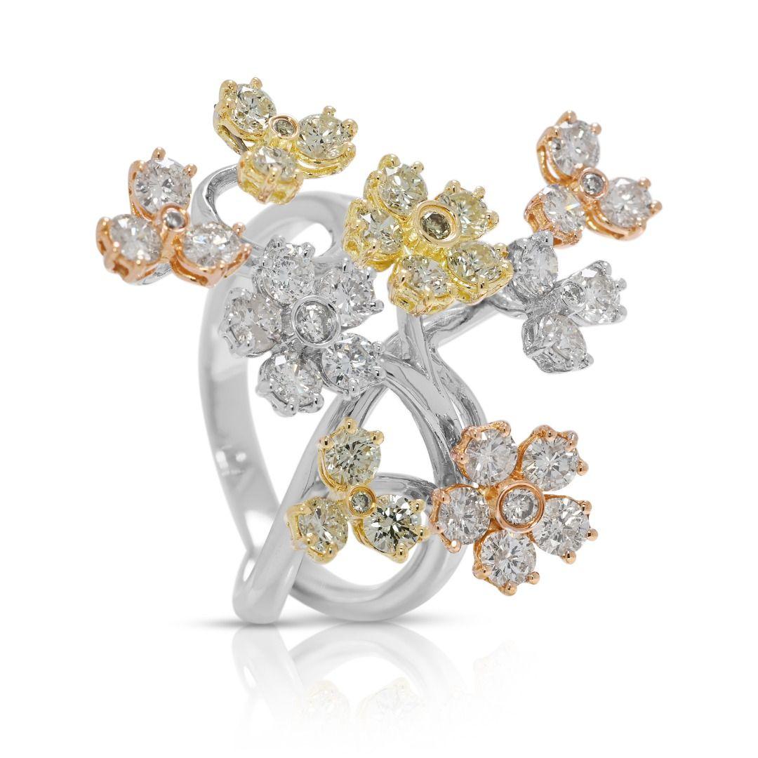 Artistic 1.08ct Natural Diamond Floral Branch Ring in 18K Tri-Color Gold für Damen oder Herren im Angebot