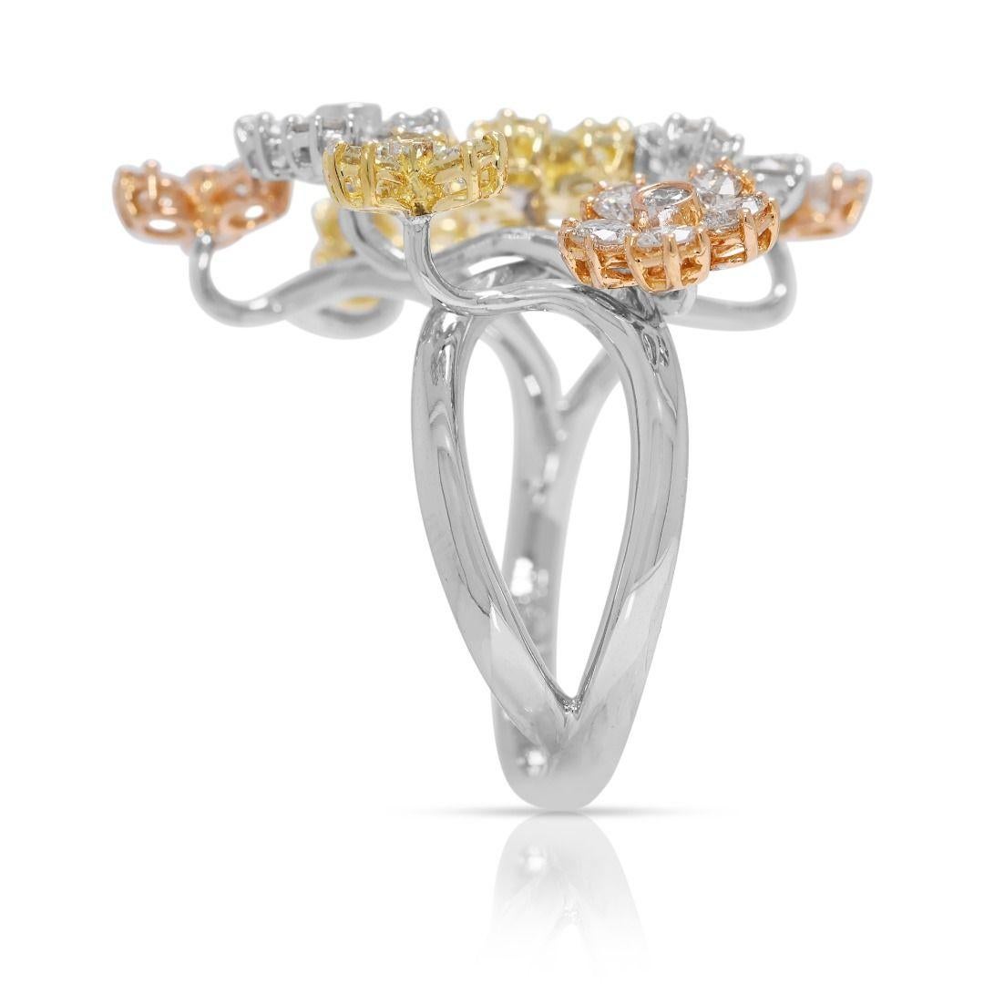 Artistic 1.08ct Natural Diamond Floral Branch Ring in 18K Tri-Color Gold im Angebot 1