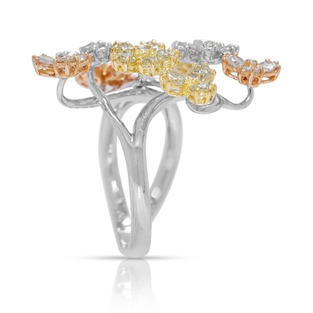 Artistic 1.08ct Natural Diamond Floral Branch Ring in 18K Tri-Color Gold im Angebot 3
