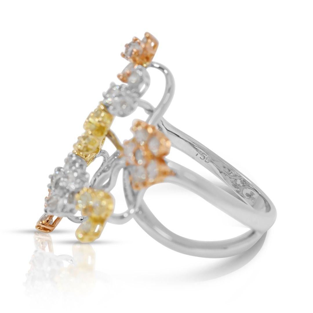 Artistic 1.08ct Natural Diamond Floral Branch Ring in 18K Tri-Color Gold im Angebot 4