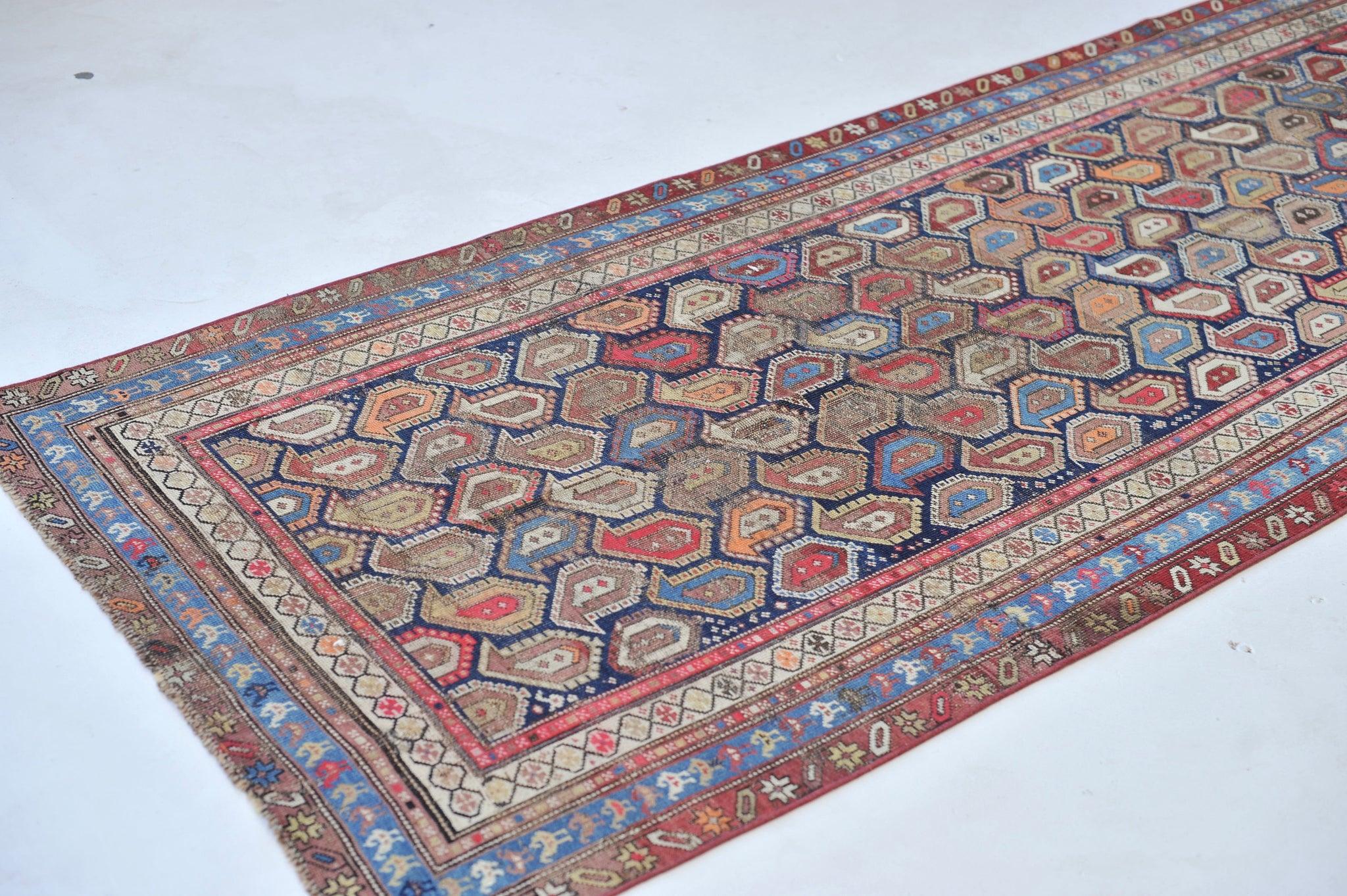 Hand-Knotted Artistic Antique Persian Runner with All-Over Interlocking-Boteh/Paisley Design  For Sale