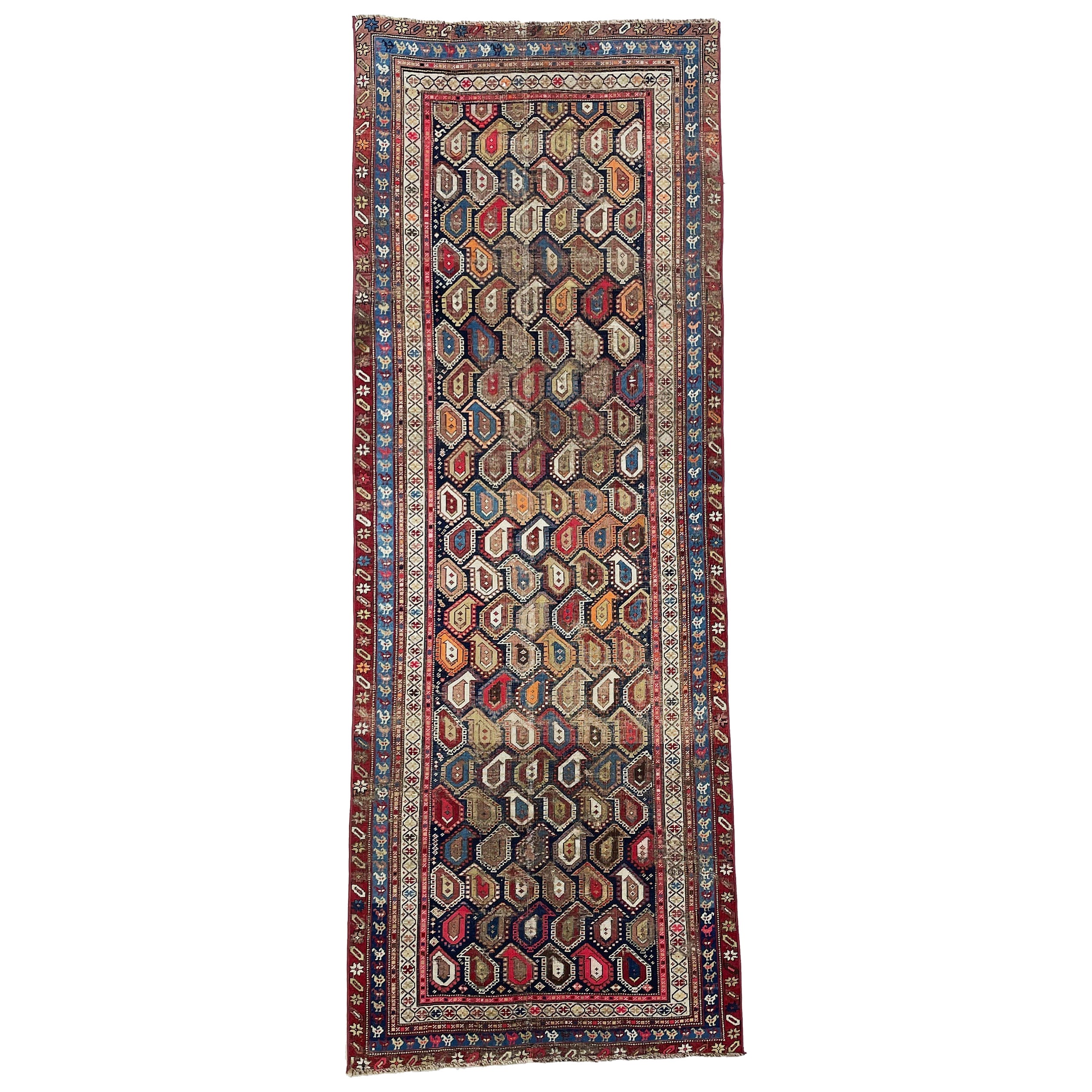 Tapis de couloir persan ancien artistique avec motif boteh/paisley imbriqué sur toute sa surface en vente