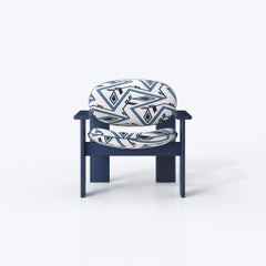 Contemporary Lounge Chair, Blue RAL Frame & Geometric Textile, Archipen by NOOM