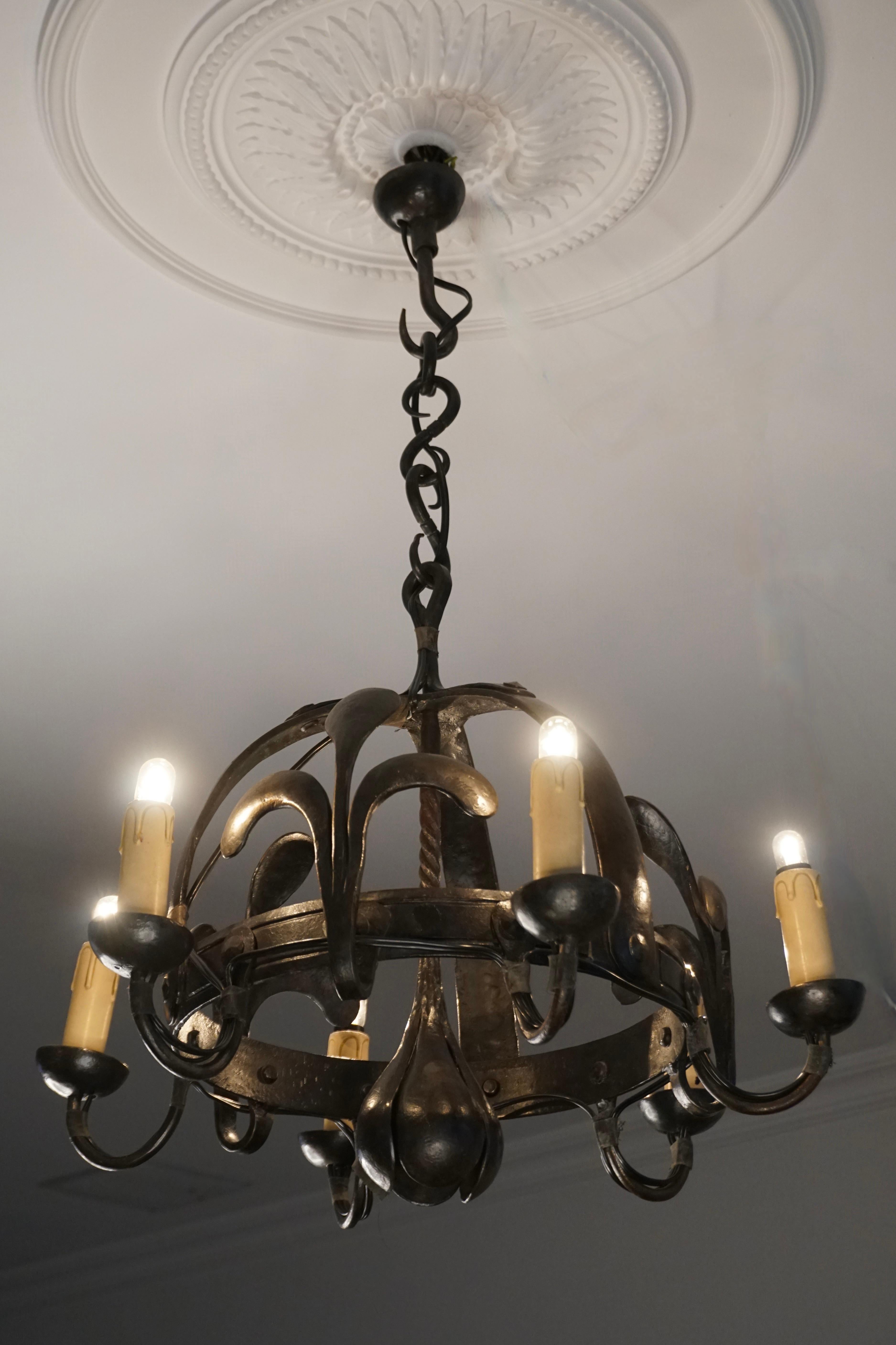 Gothic Revival Antique Wrought Iron Chandelier For Sale
