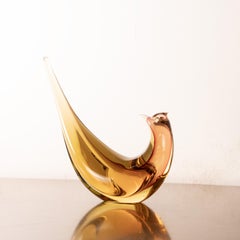 Artistic Bird Sculpture in Amber Formia Murano glass, vintage Italy in stock