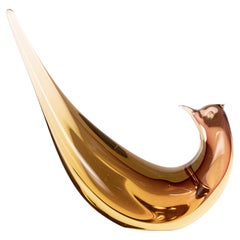 Artistic Bird Sculpture in Amber Formia Murano glass, vintage Italy in stock