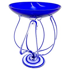 Retro Artistic Blue Glass, Makora Krosno, Poland, 1970s