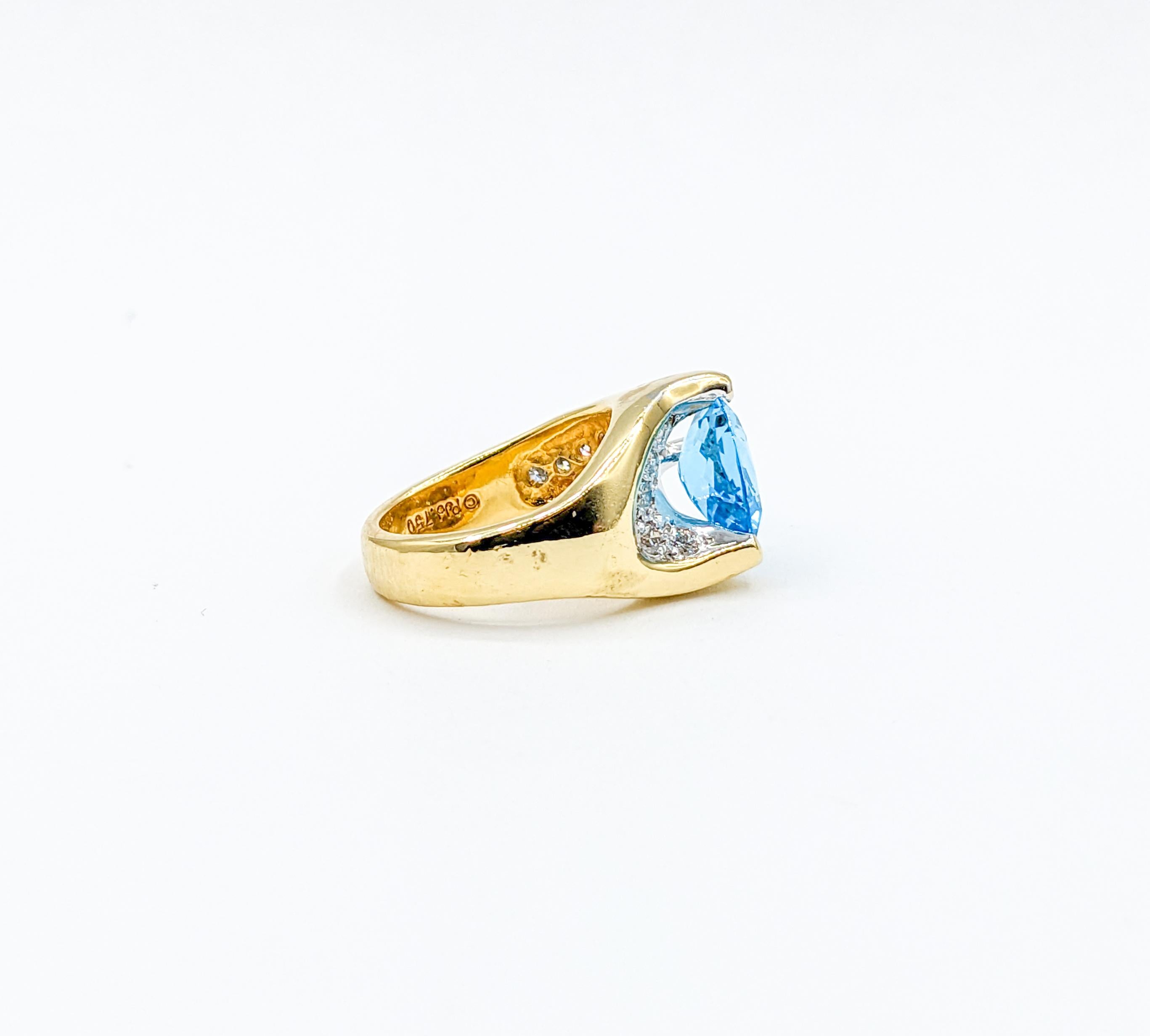 Artistic Blue Topaz & Diamond Cocktail Ring in 18k Gold For Sale 4
