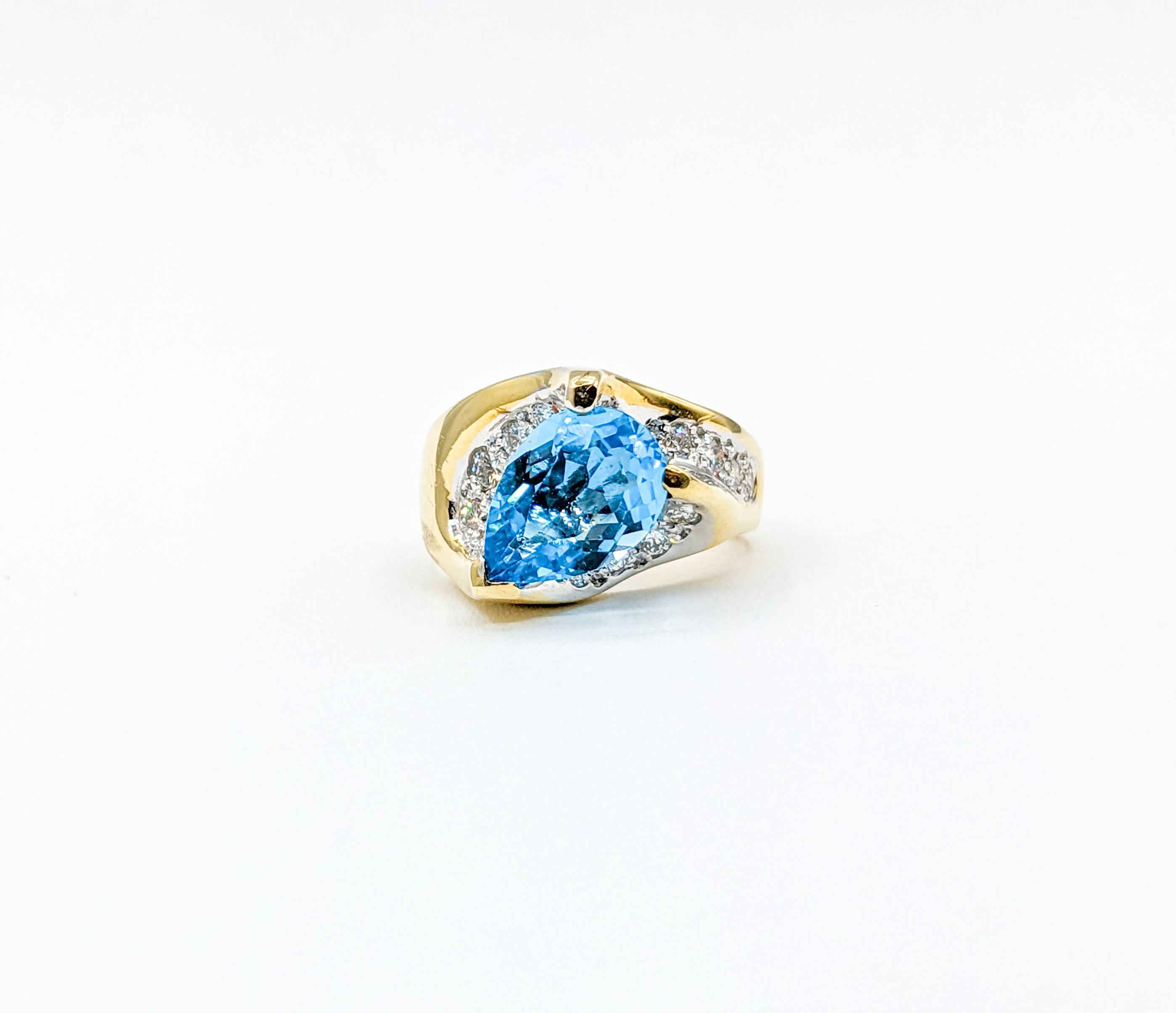 Artistic Blue Topaz & Diamond Cocktail Ring in 18k Gold For Sale 6