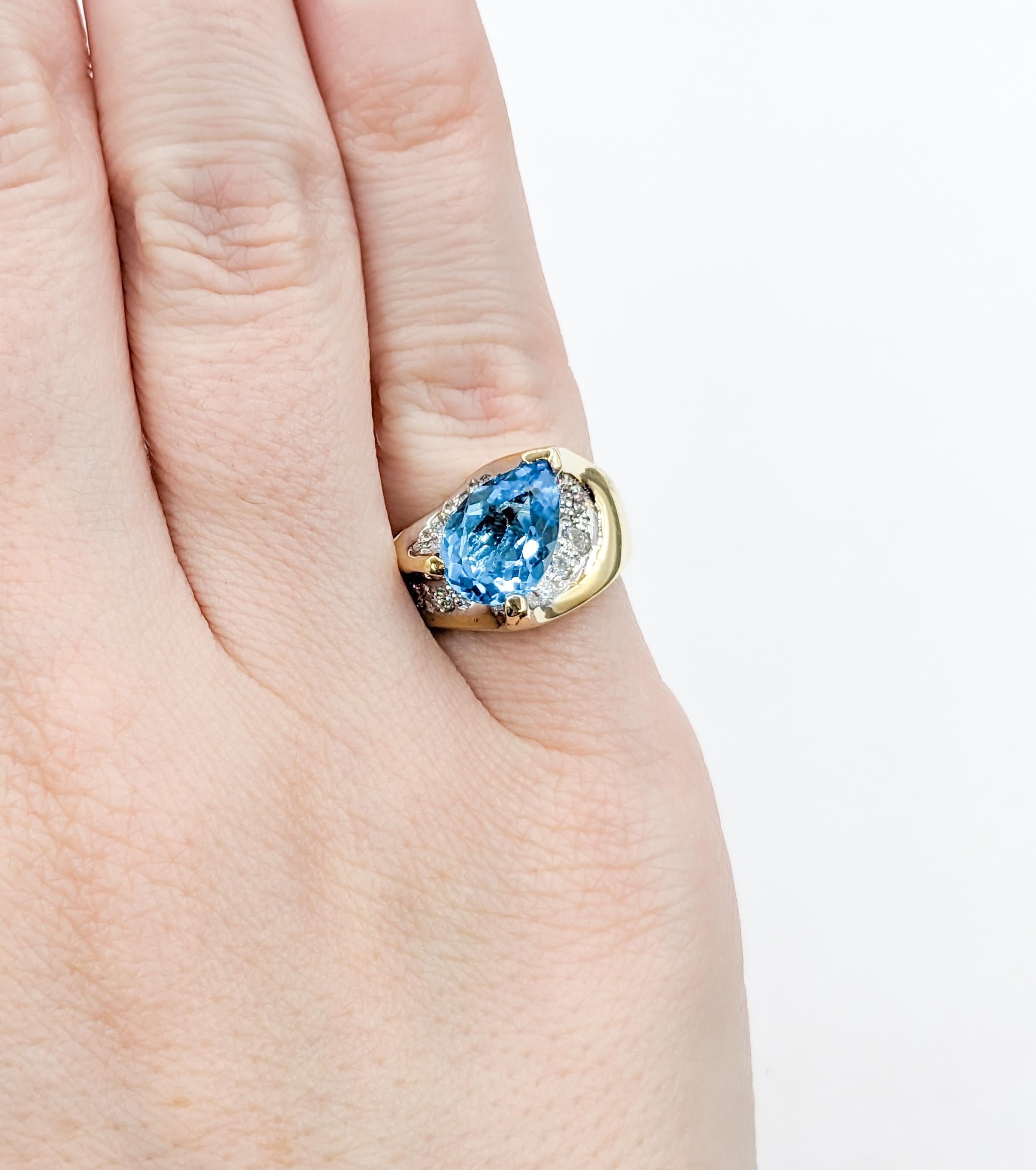 Pear Cut Artistic Blue Topaz & Diamond Cocktail Ring in 18k Gold For Sale
