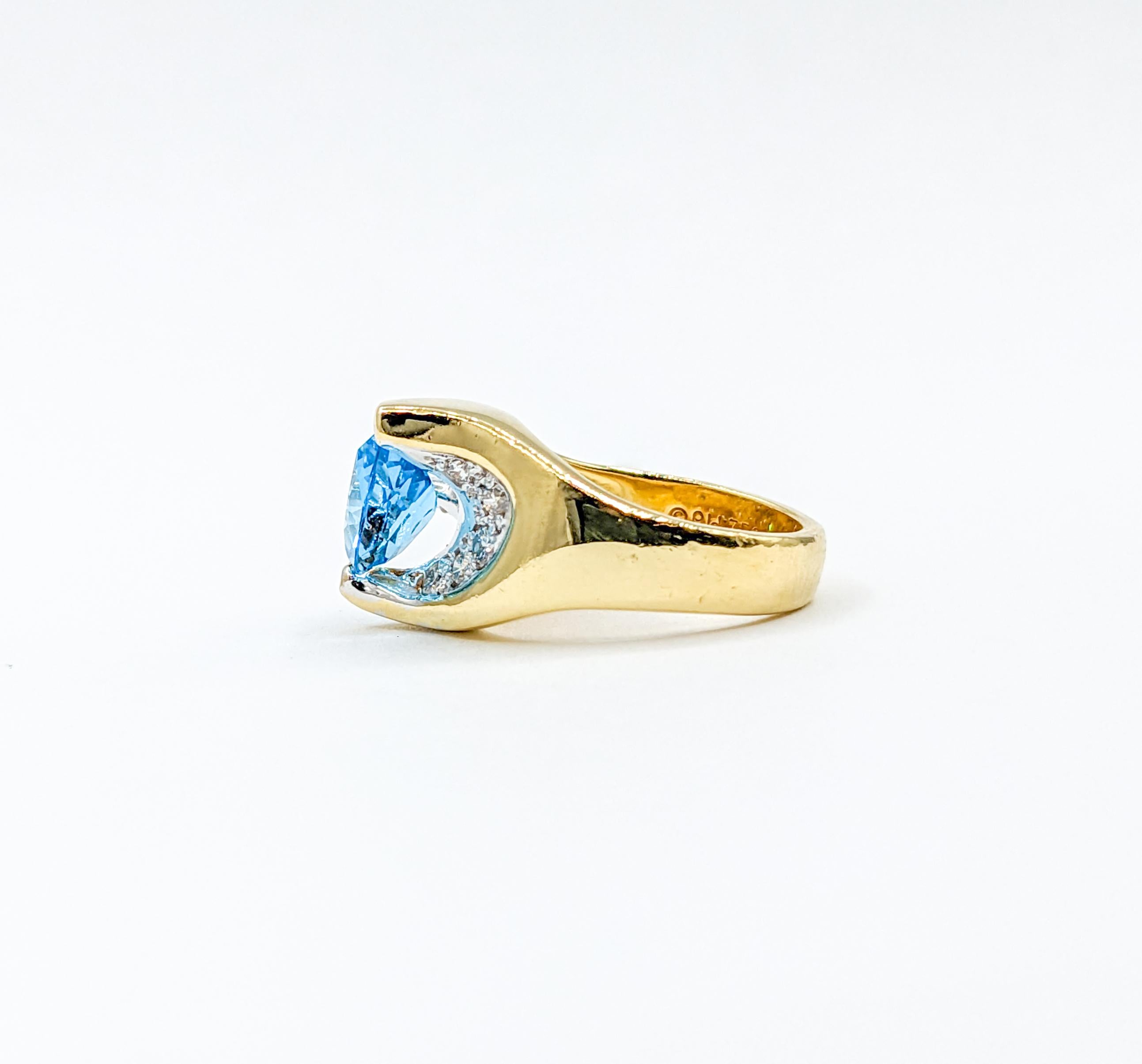 Women's Artistic Blue Topaz & Diamond Cocktail Ring in 18k Gold For Sale