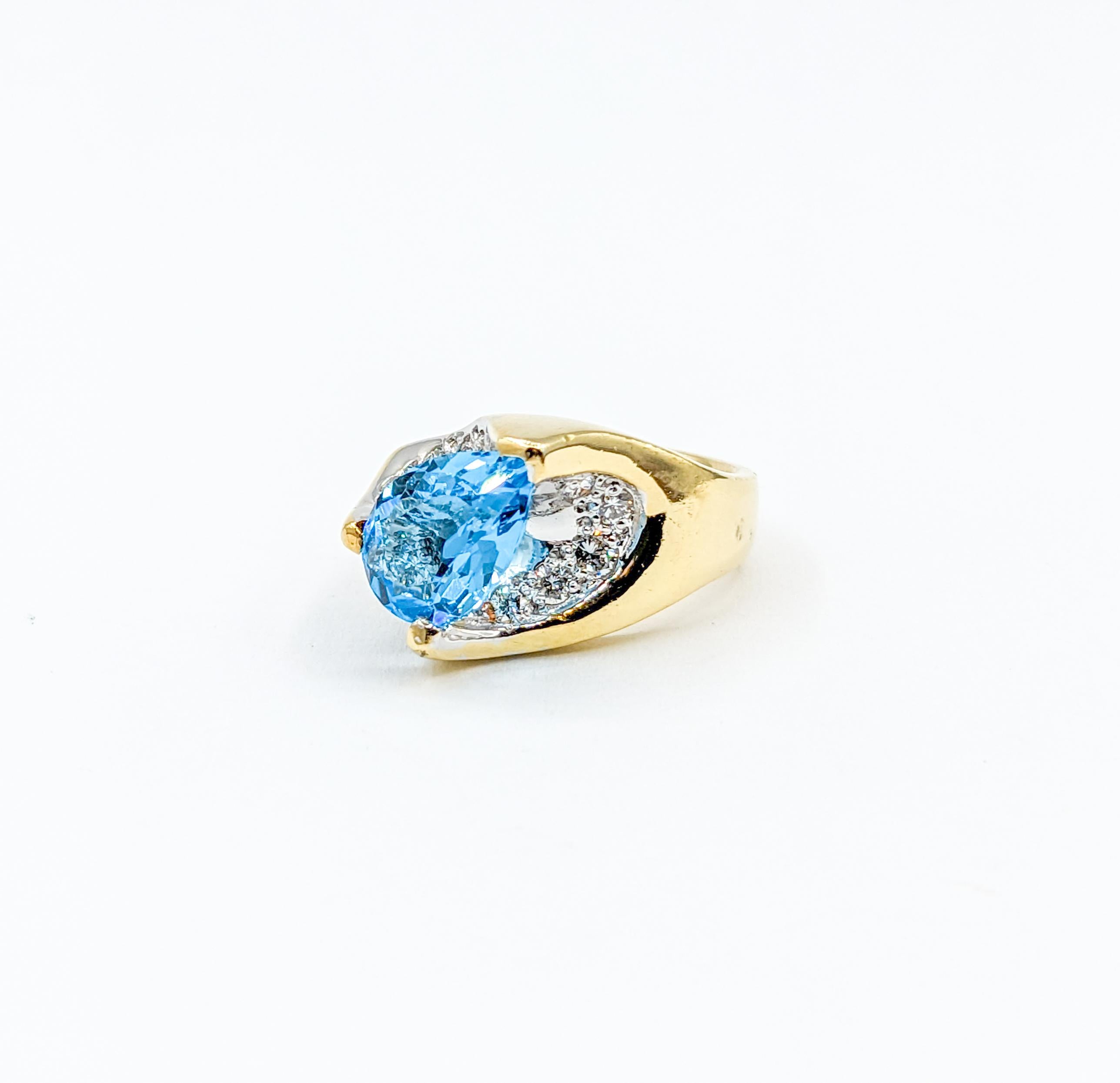 Artistic Blue Topaz & Diamond Cocktail Ring in 18k Gold For Sale 1