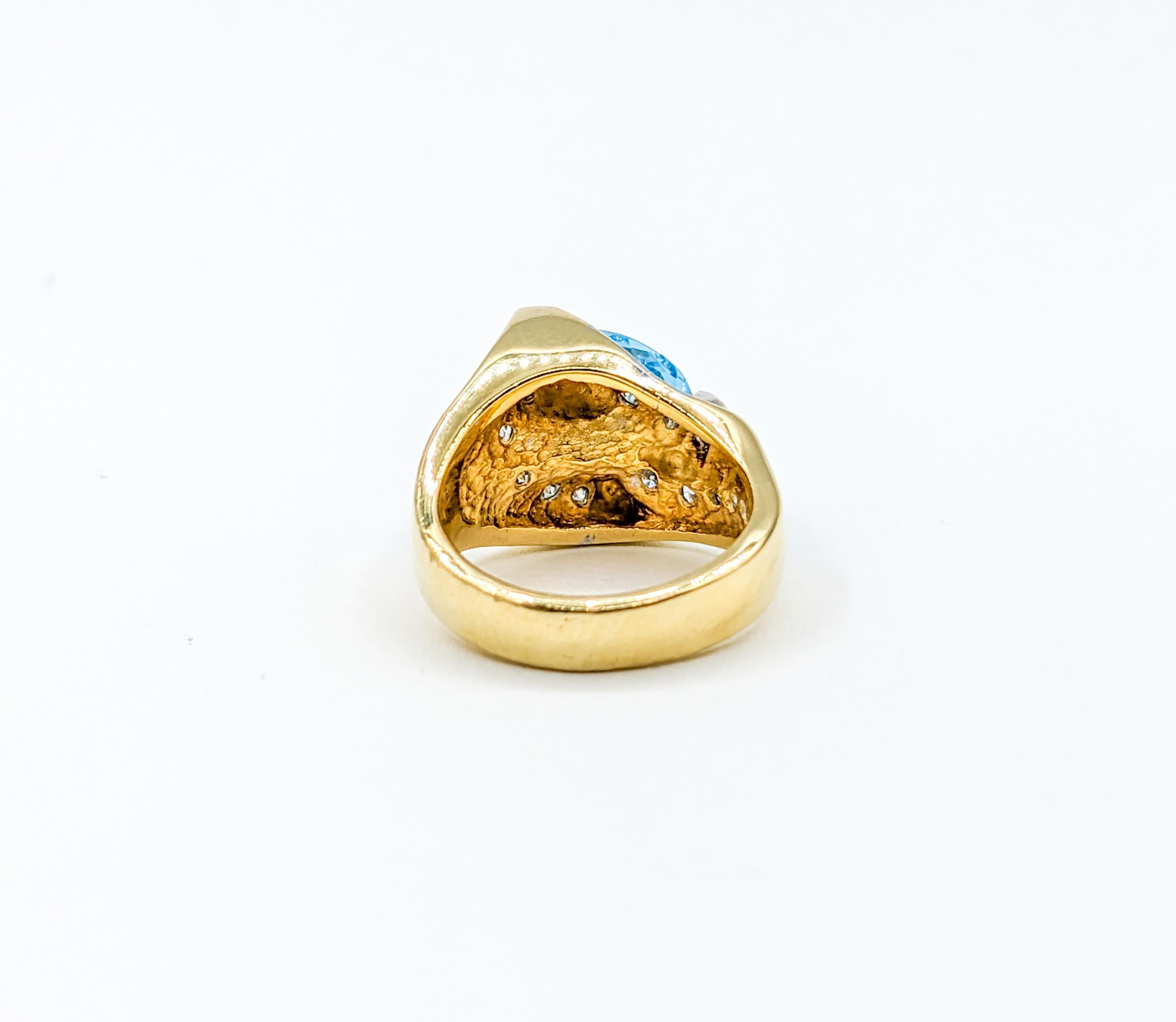 Artistic Blue Topaz & Diamond Cocktail Ring in 18k Gold For Sale 2