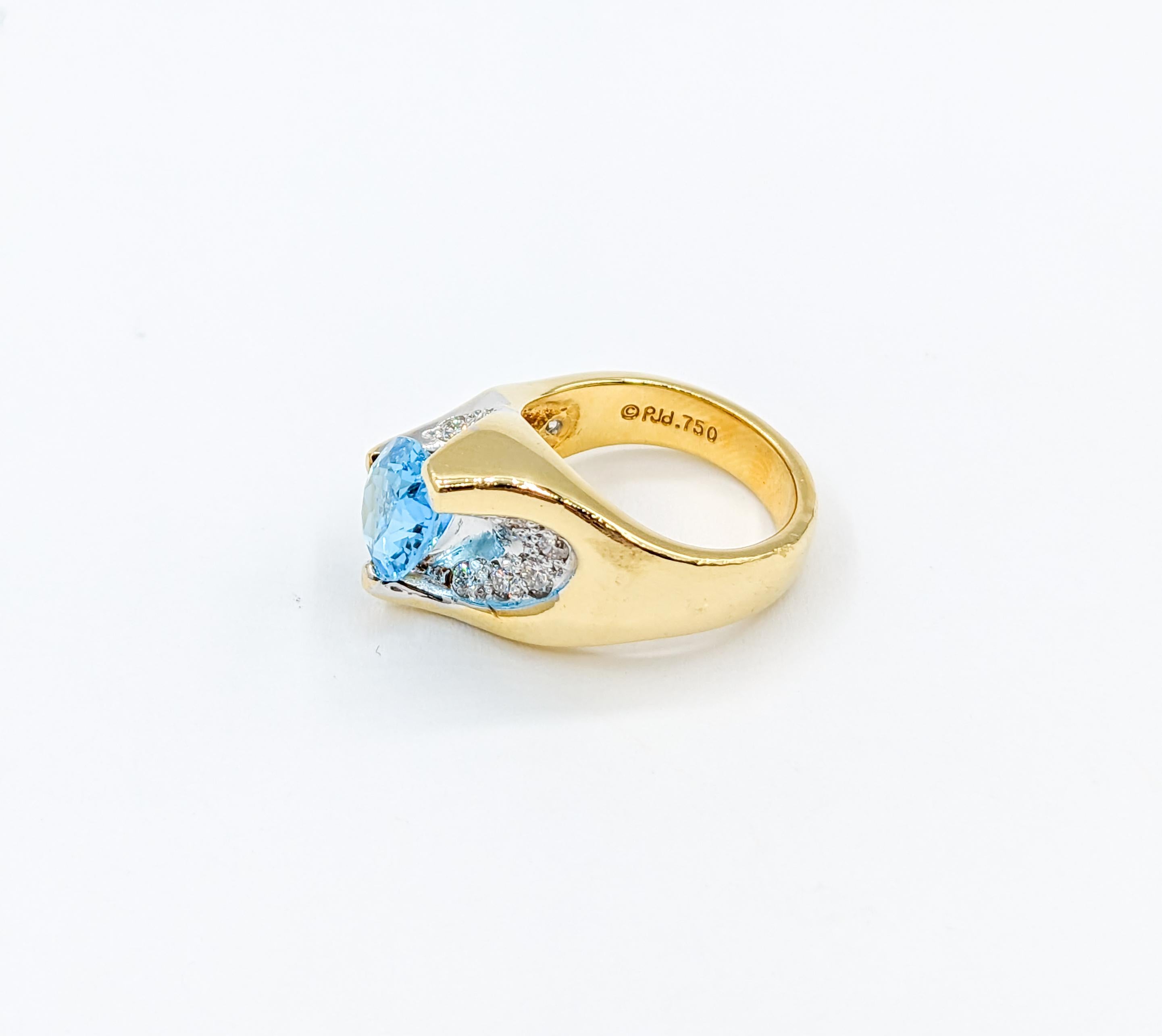 Bague cocktail artistique en or 18 carats avec topaze bleue et diamants en vente 3