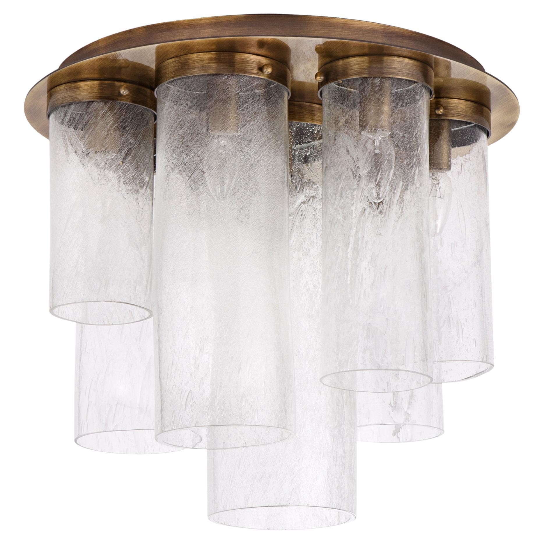 Artistic Ceiling 8clear Glass Tubes, Burnish Brass Fixture Skyline by Multiforme