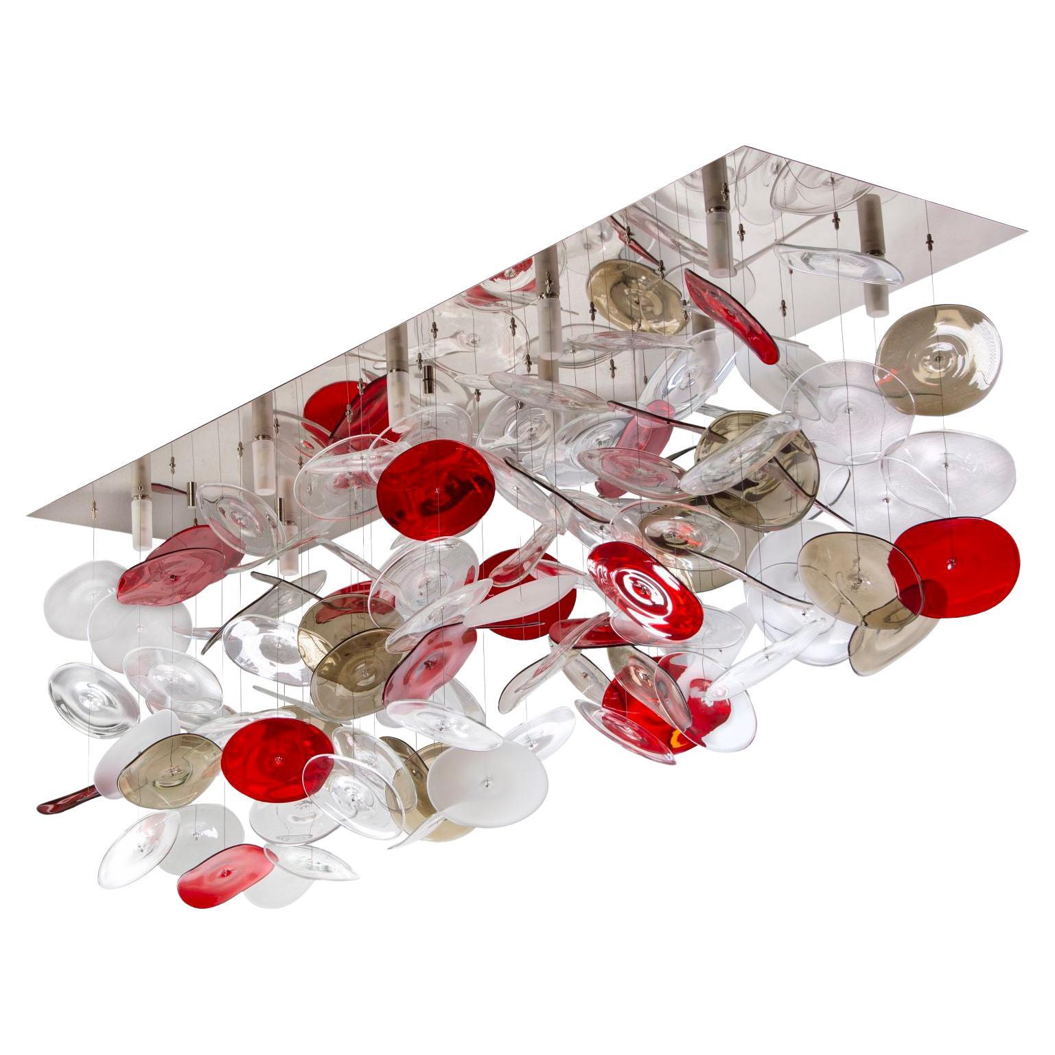 Artistic Ceiling Composition, Disks in Various Colors Murano Glass by Multiforme For Sale
