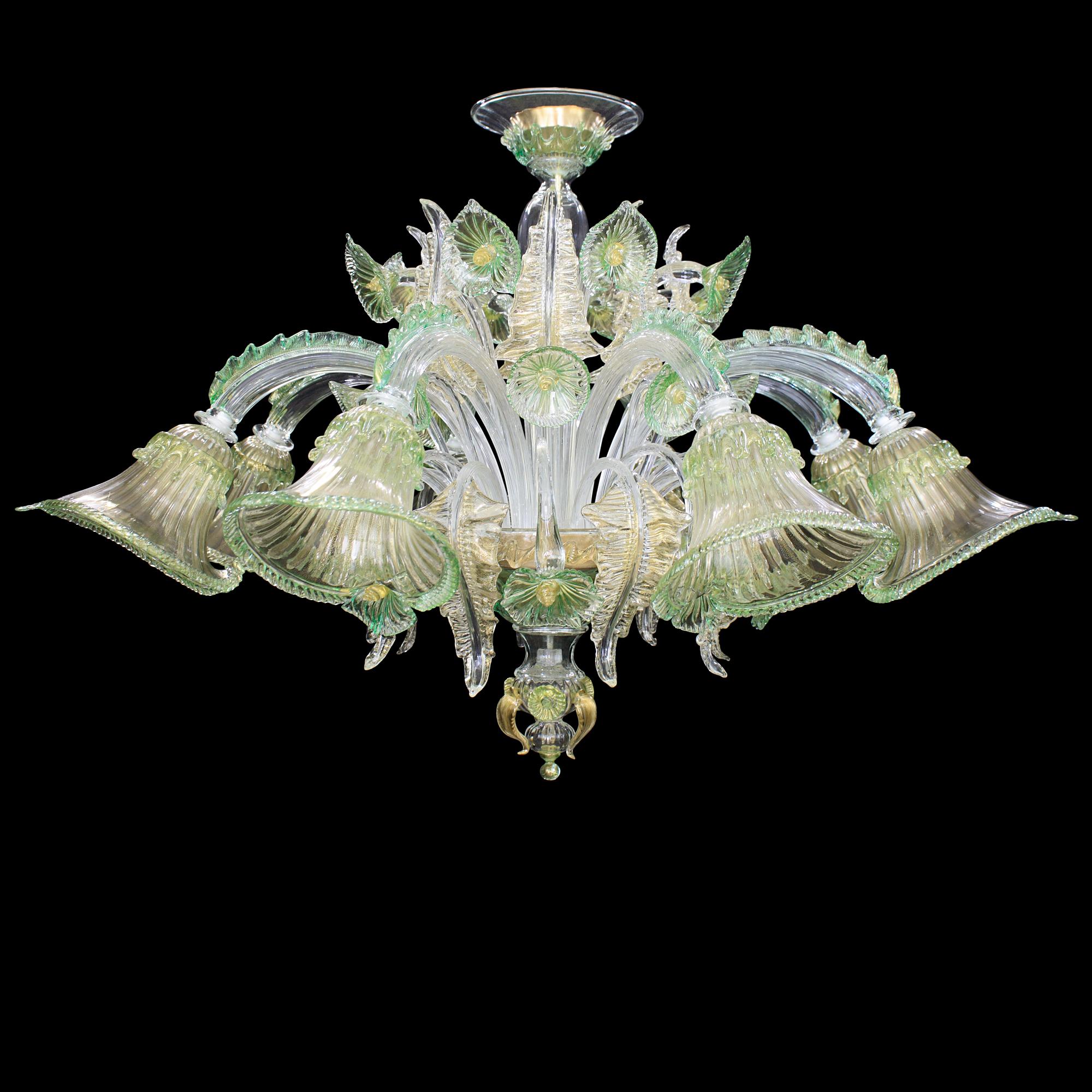 Lampada da soffitto artistica a 8 bracci, cristallo, verde, oro, vetro di Murano di Multiforme in vendita 1