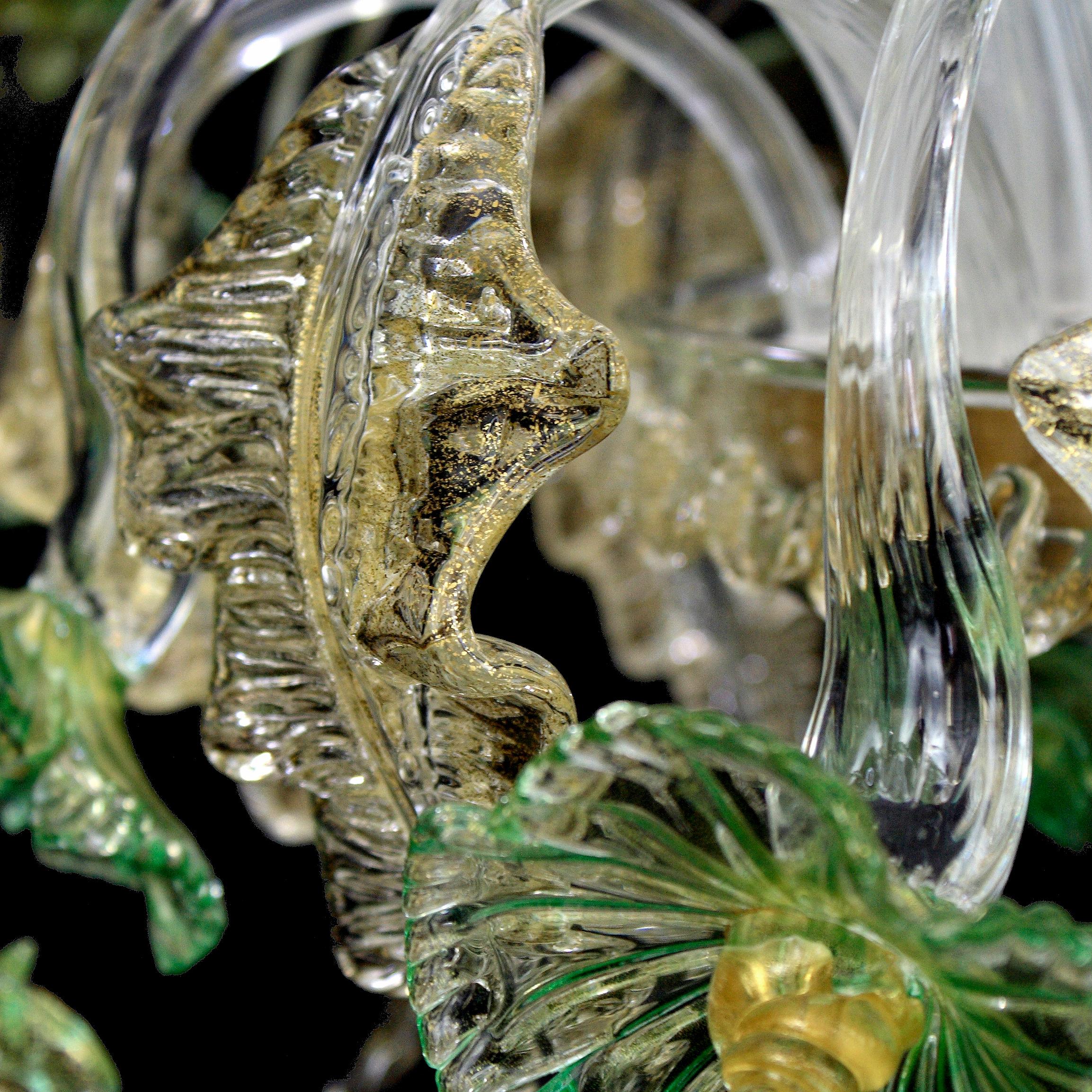 Lampada da soffitto artistica a 8 bracci, cristallo, verde, oro, vetro di Murano di Multiforme in vendita 2
