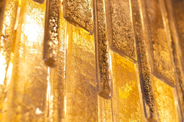 Italian Artistic Ceiling Light Gold Glass Murano Listels Charleston by Multiforme For Sale