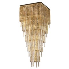 Plafoniera artistica in vetro dorato di Murano Listels Charleston di Multiforme