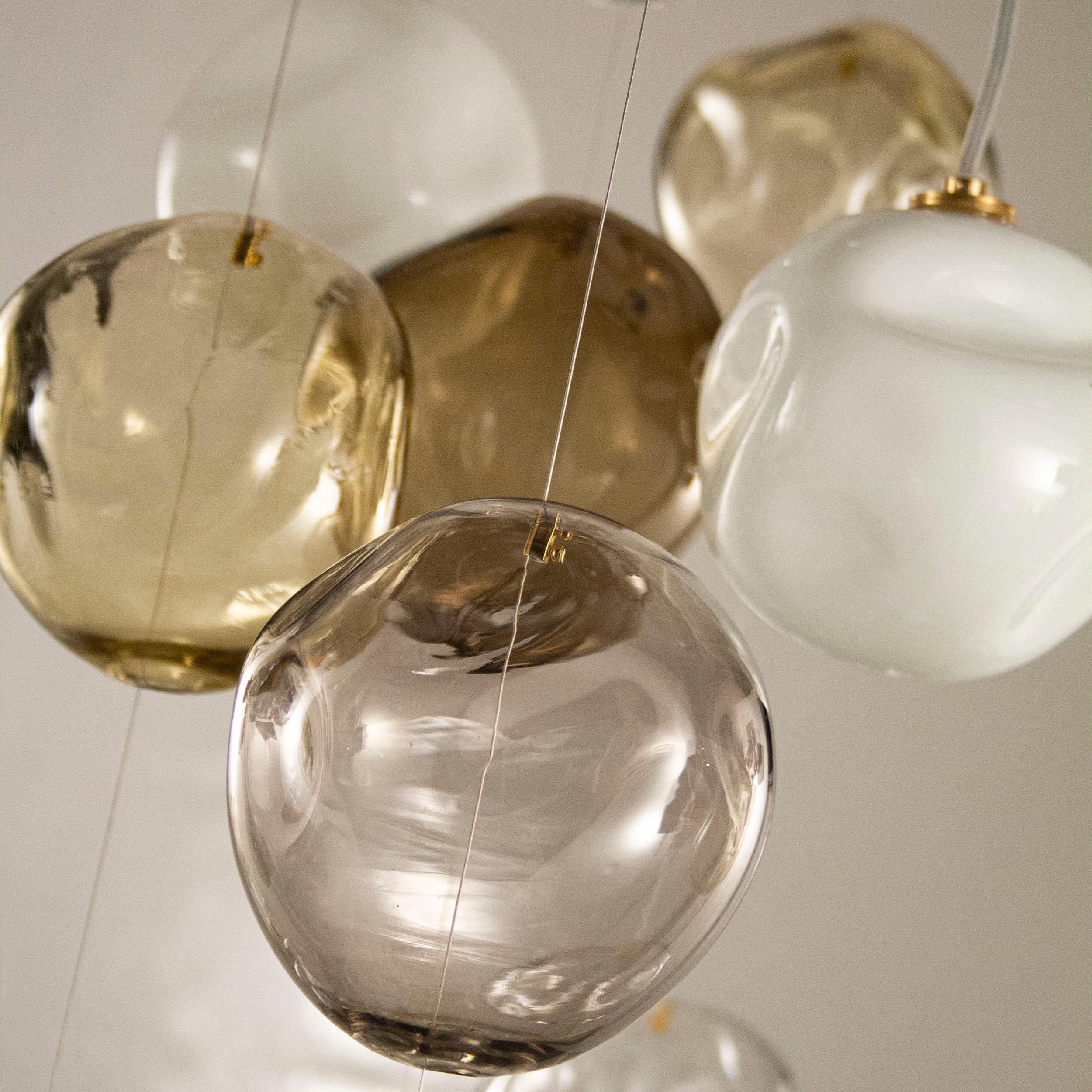 Contemporary Artistic Ceiling Lighting, Grey-Mocha-Smoky Quartz Spheres by Multiforme For Sale