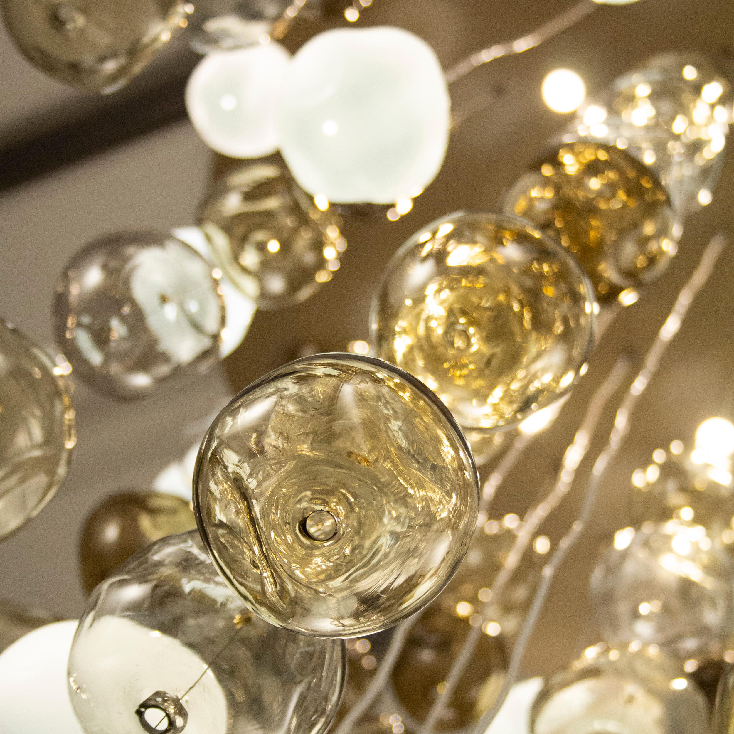 Blown Glass Artistic Ceiling Lighting, Grey-Mocha-Smoky Quartz Spheres by Multiforme For Sale