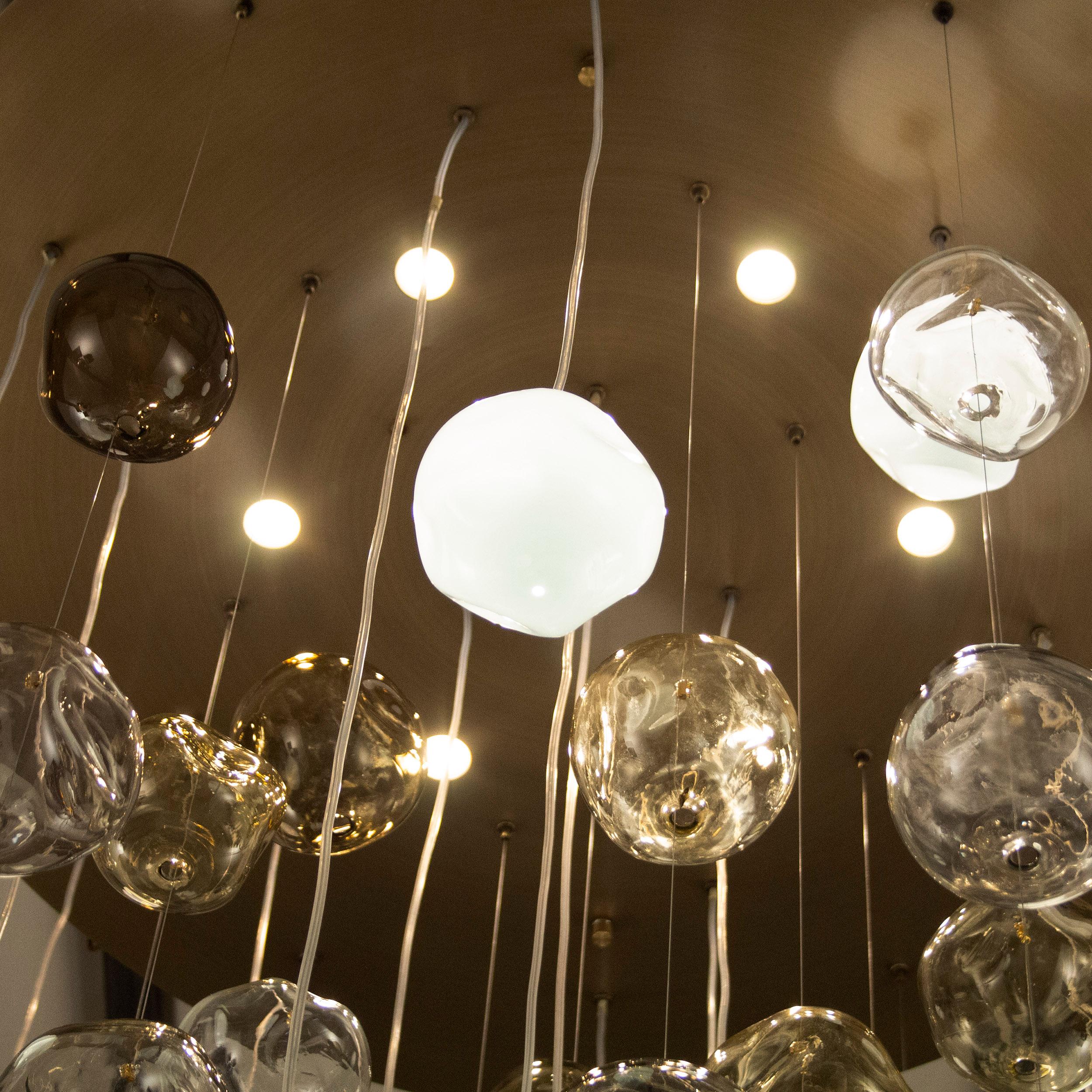 Artistic Ceiling Lighting, Grey-Mocha-Smoky Quartz Spheres by Multiforme For Sale 1