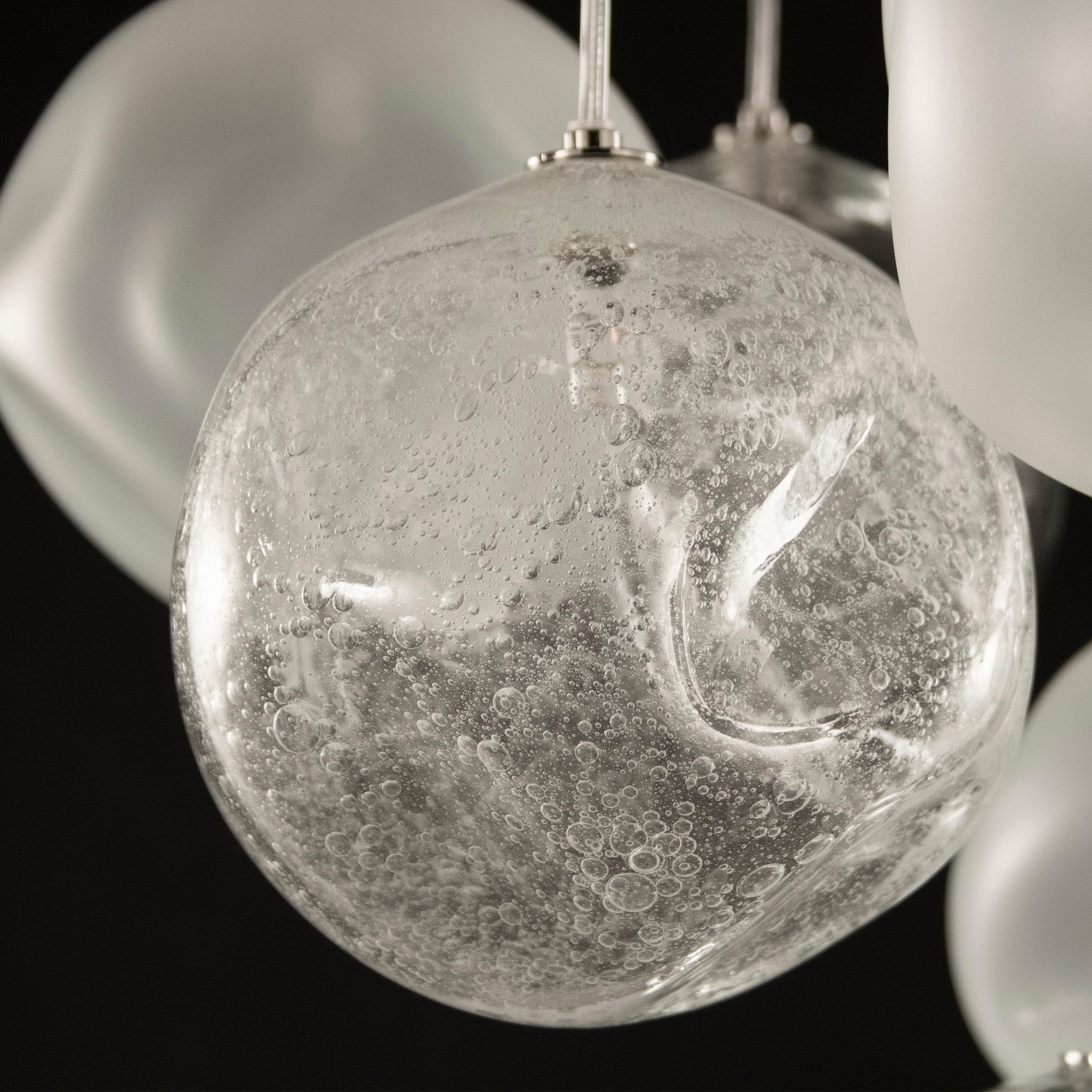 Blown Glass Artistic Ceiling Lighting, Spheres Clear Satined, Mirror, Pulegoso by Multiforme For Sale