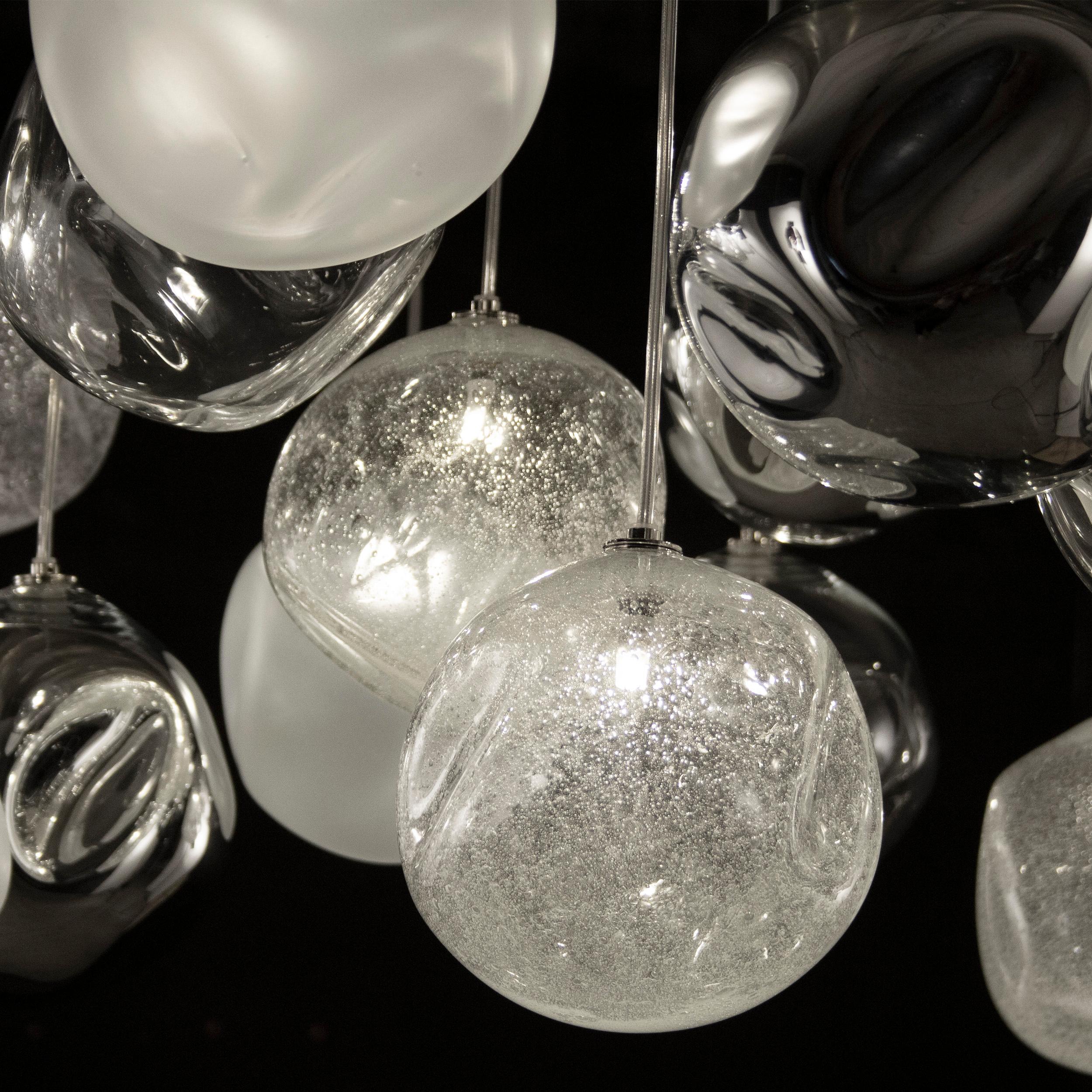 Artistic Ceiling Lighting, Spheres Clear, Satined, Mirror, Pulegoso by Multiforme In New Condition For Sale In Trebaseleghe, IT
