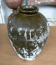 Artistic Ceramic Vase with Green and White Glaze