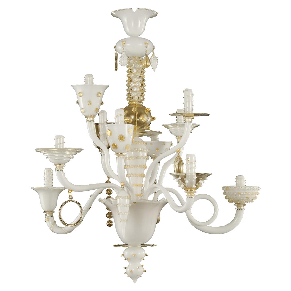 Artistic rich Chandelier 10 Arms Handmade Murano Glass  by Multiforme in stock For Sale