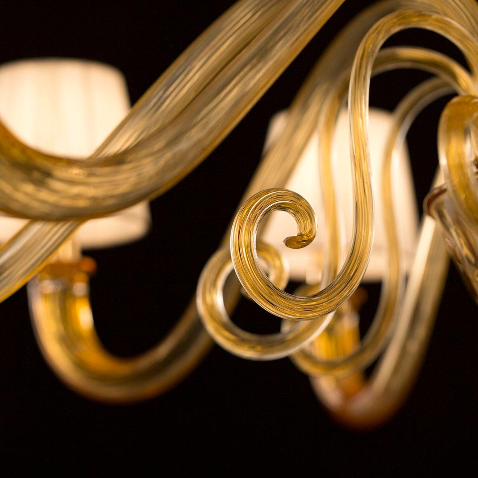 Other Artistic Chandelier 10+5 Arms Amber Murano Glass, Ivory Lampshades by Multiforme For Sale