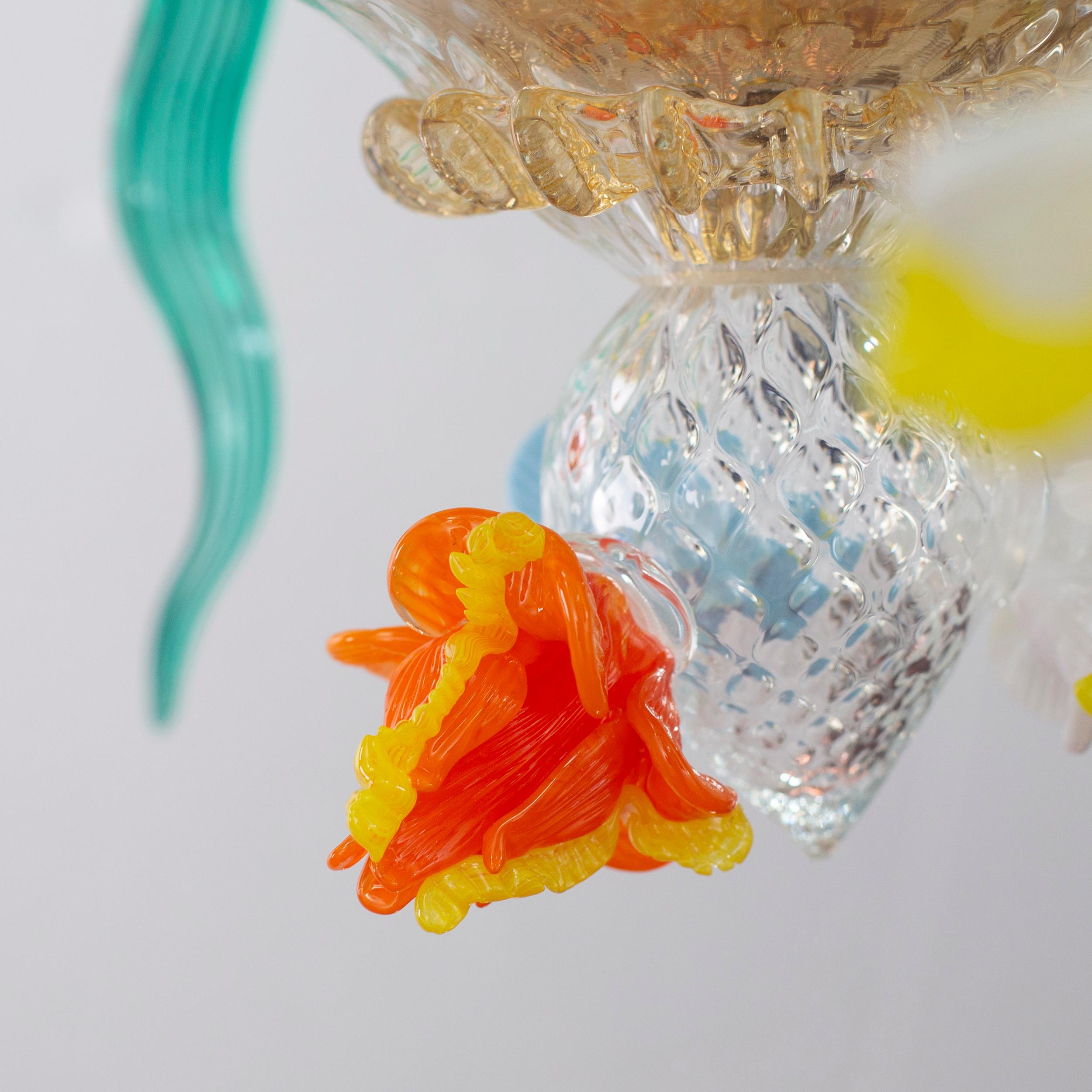 Other Artistic chandelier 12Arms clear-polychrome Murano Glass Iris by Multiforme For Sale
