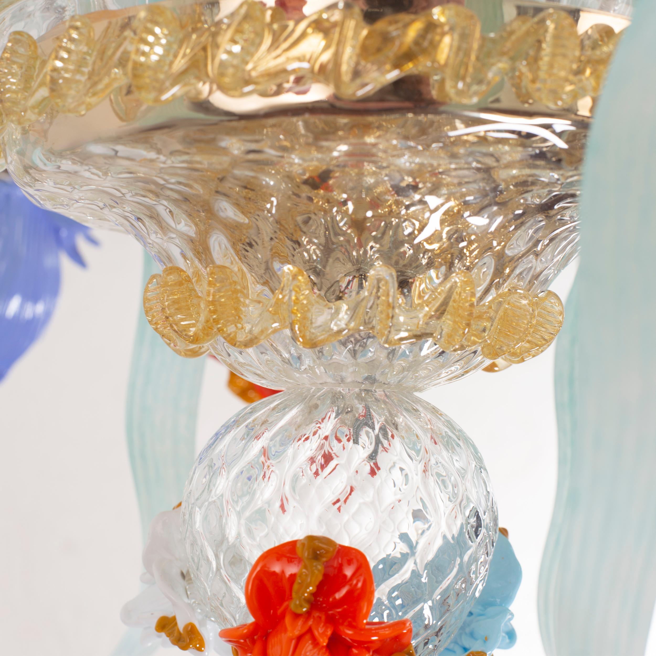 Lustre artistique 12 bras en verre de Murano transparent-polychrome Iris par Multiforme Neuf - En vente à Trebaseleghe, IT