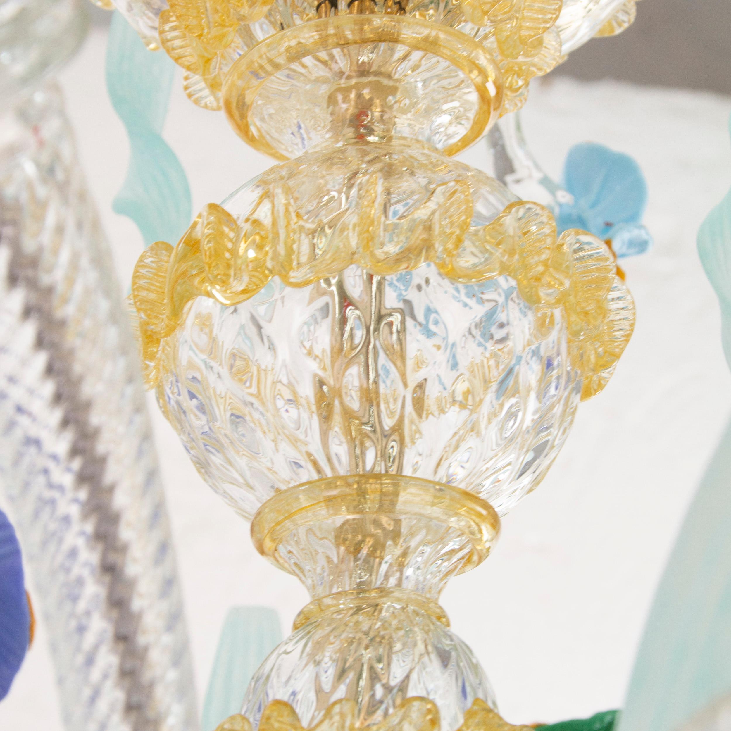 Lustre artistique 12 bras en verre de Murano transparent-polychrome Iris par Multiforme en vente 1