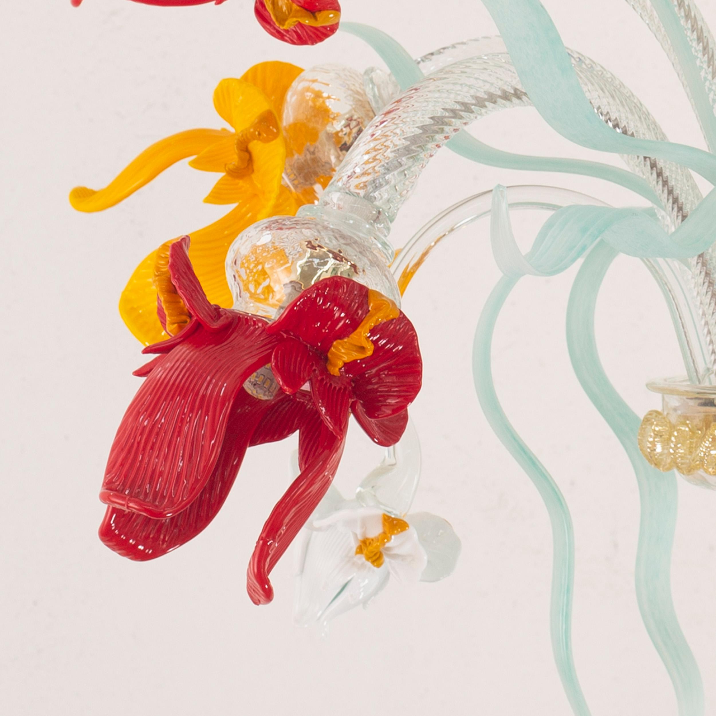 Lustre artistique 12 bras en verre de Murano transparent-polychrome Iris par Multiforme en vente 2
