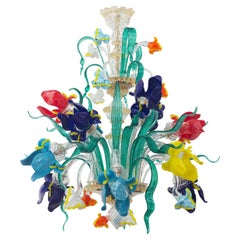 Lampadario artistico 12 archi in vetro di Murano chiaro-policromo Iris di Multiforme