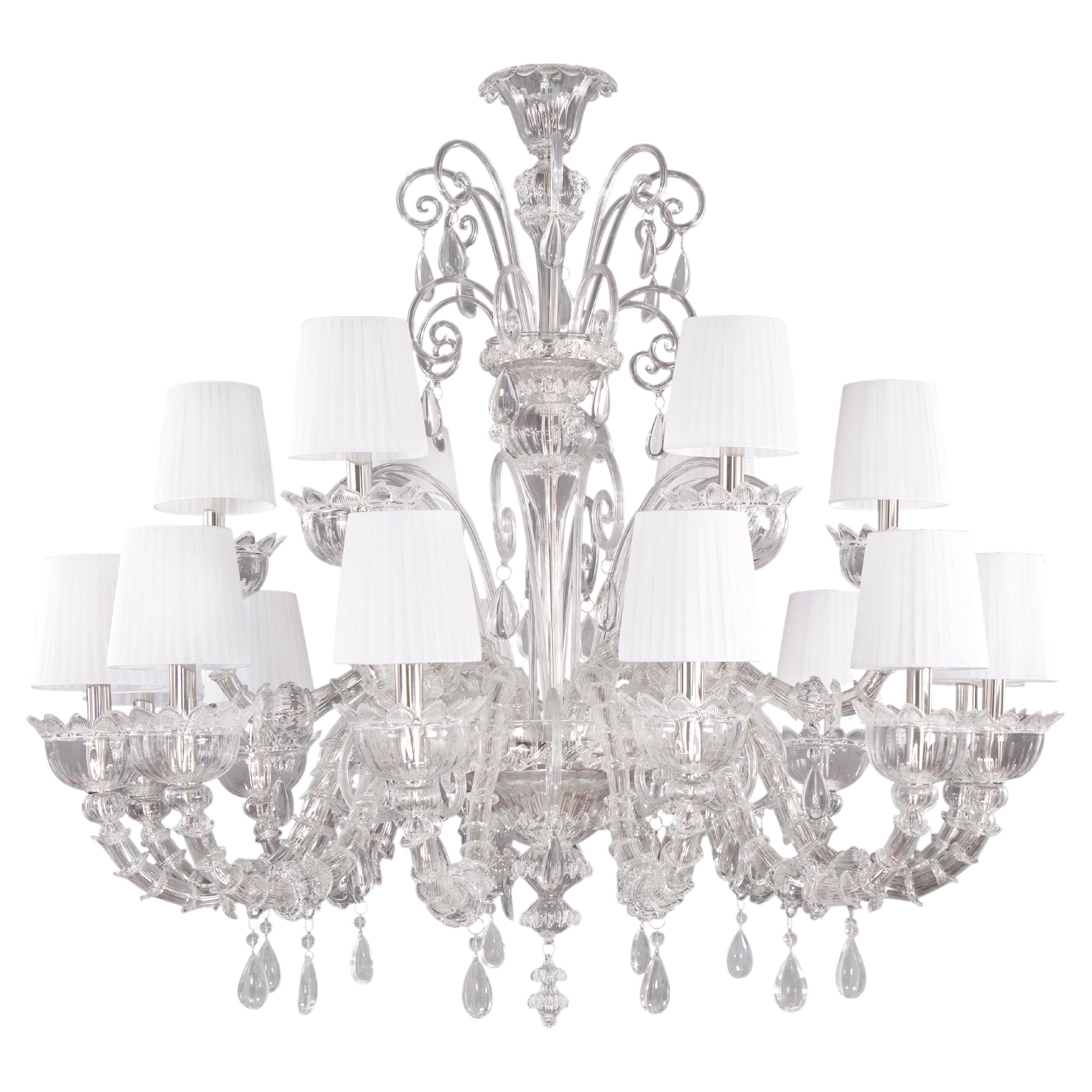 Artistic Chandelier 18 Arms Clear Murano Glass, Montecristo by Multiforme