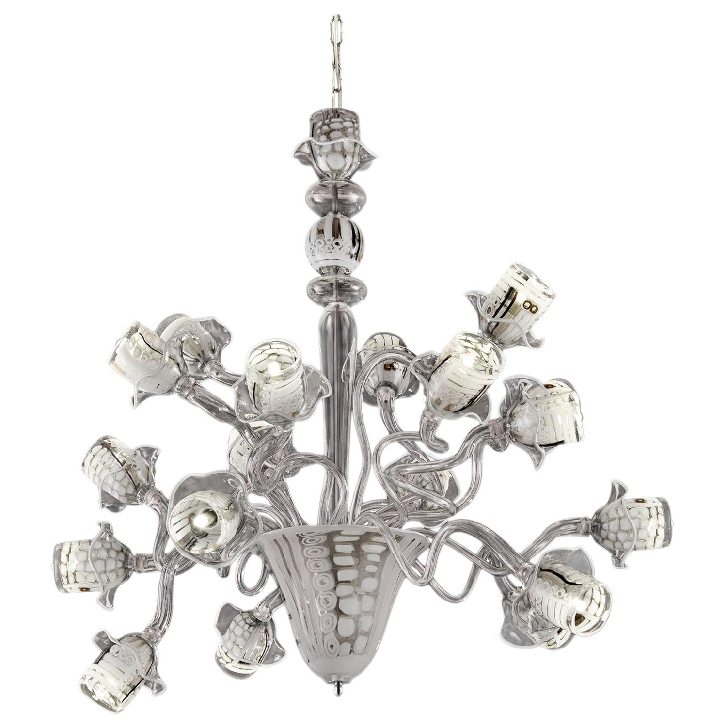 Artistic Chandelier 18 Arms with Details, Hand Blown Murano Glass by Multiforme For Sale