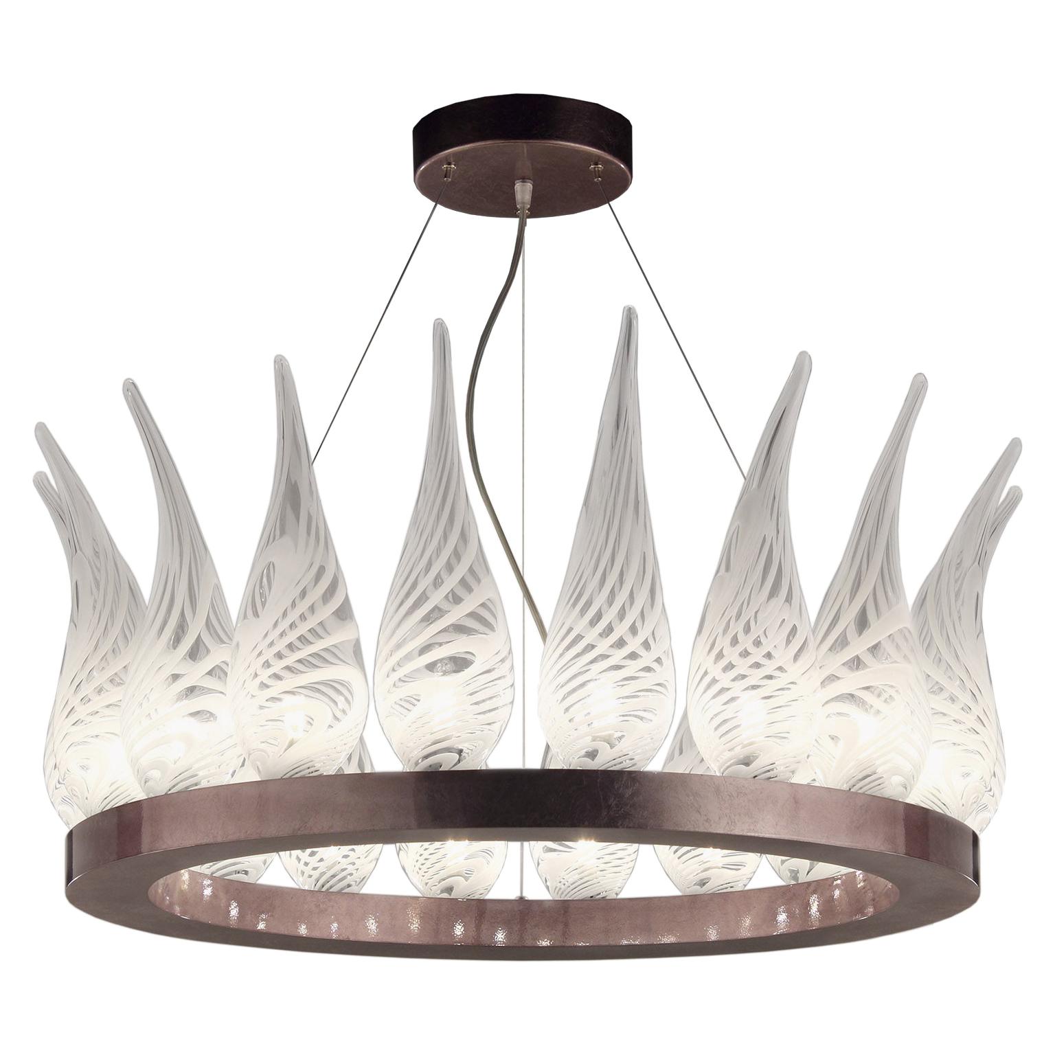 Lustre Artistique Pasha 18 Lumières en Cristal Blanc et Verre de Murano par Multiforme