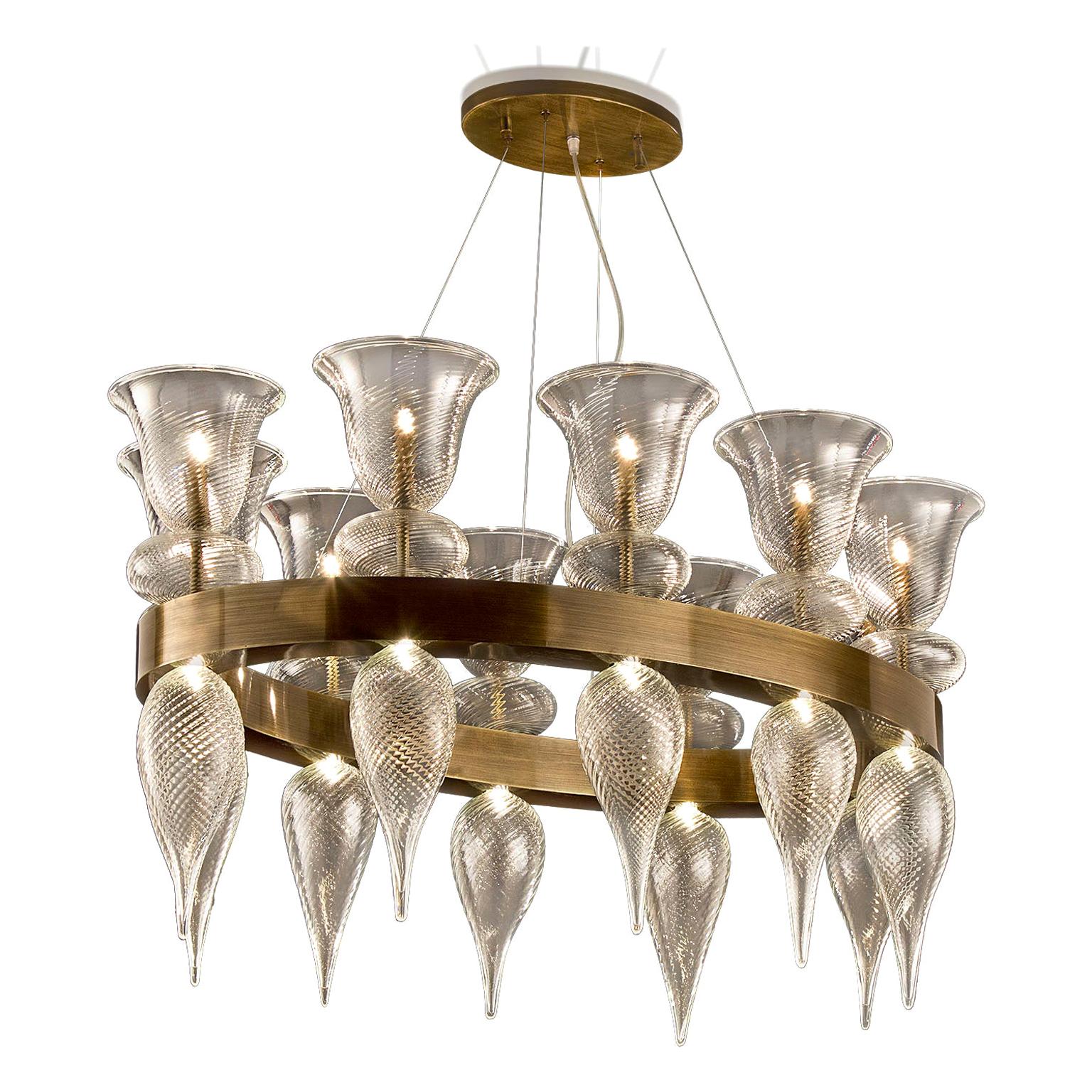 Artistic Chandelier 20 Lights Crystal Ribbed Murano Glass Heritage by Multiforme