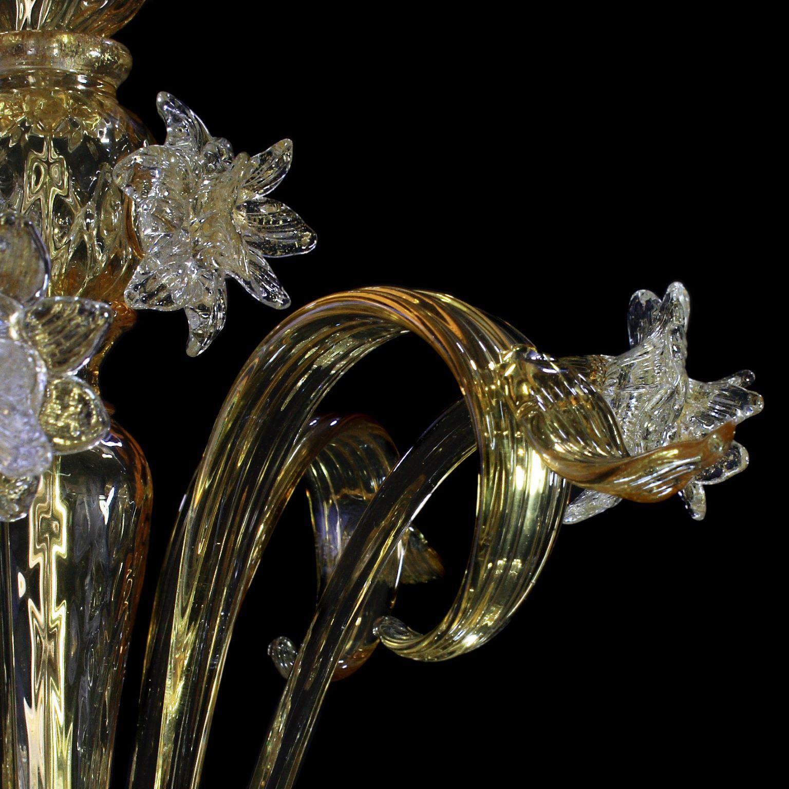 Other Artistic Chandelier 5 Arms Amber Murano Glass, Gold Details by Multiforme For Sale