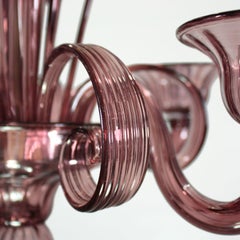 Lampadario artistico a 5 bracci in vetro soffiato di Murano ametista di Multiforme