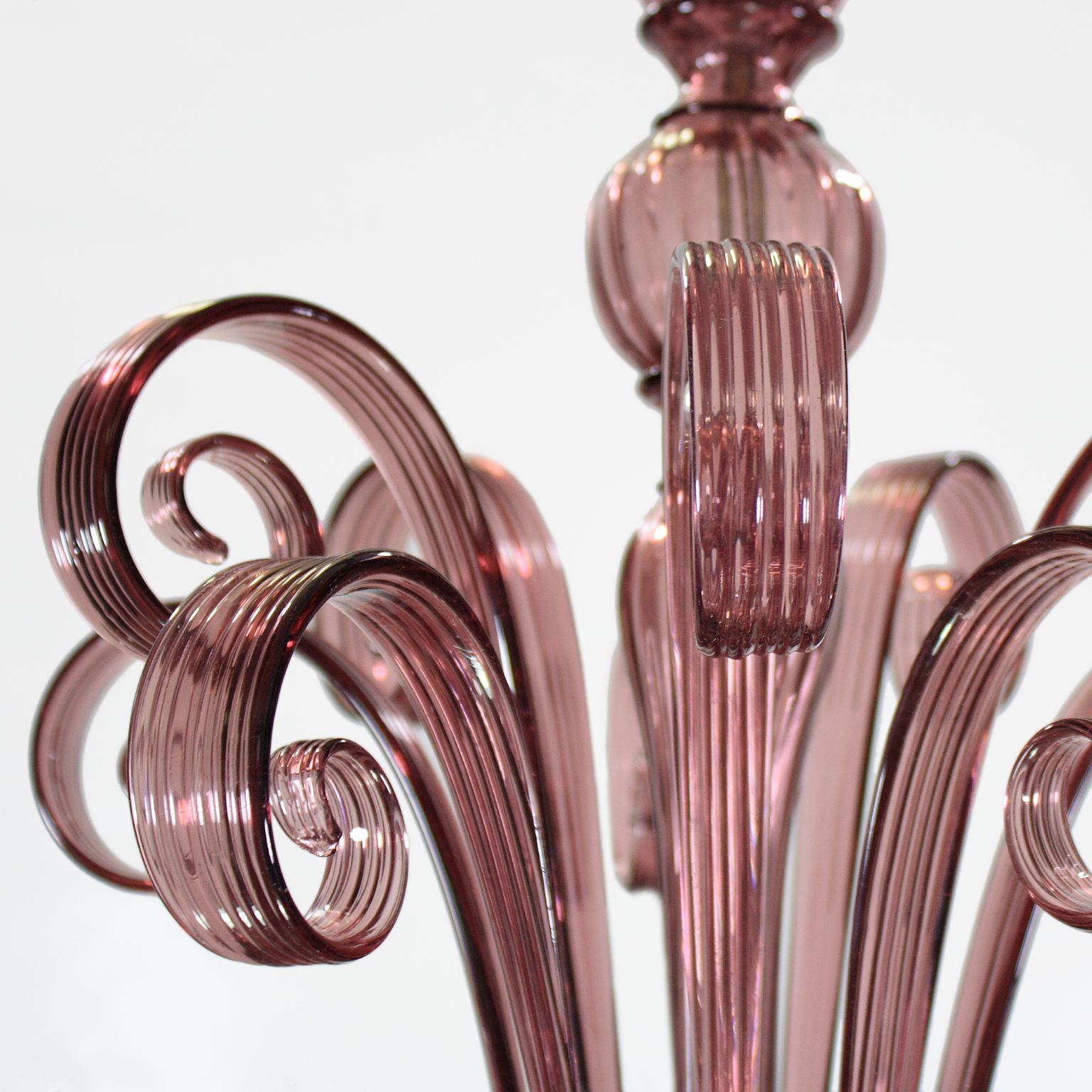 Other Artistic Chandelier 5 Arms Amethyst Blown Murano Glass by Multiforme For Sale