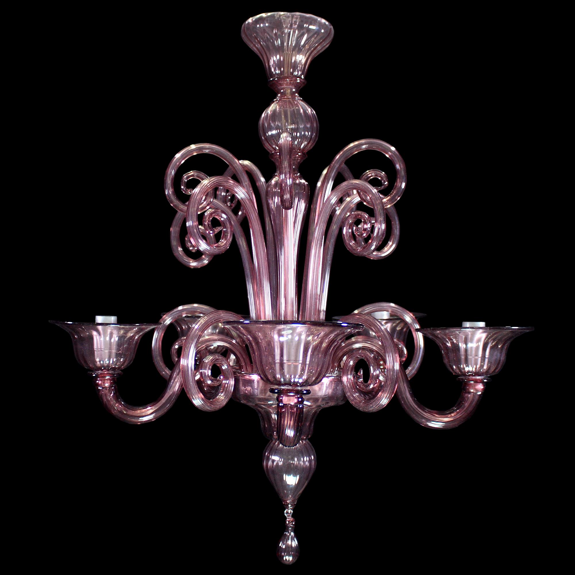 Vetro soffiato Lampadario artistico a 5 bracci in vetro soffiato di Murano ametista di Multiforme in vendita