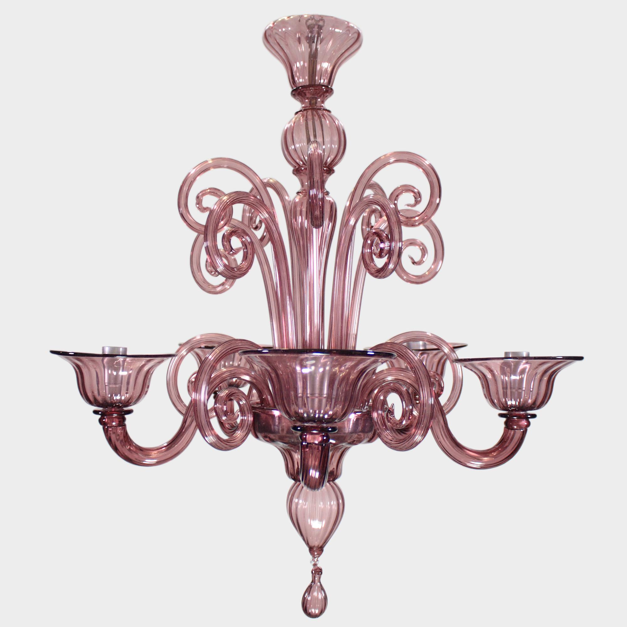 Lampadario artistico a 5 bracci in vetro soffiato di Murano ametista di Multiforme in vendita 1