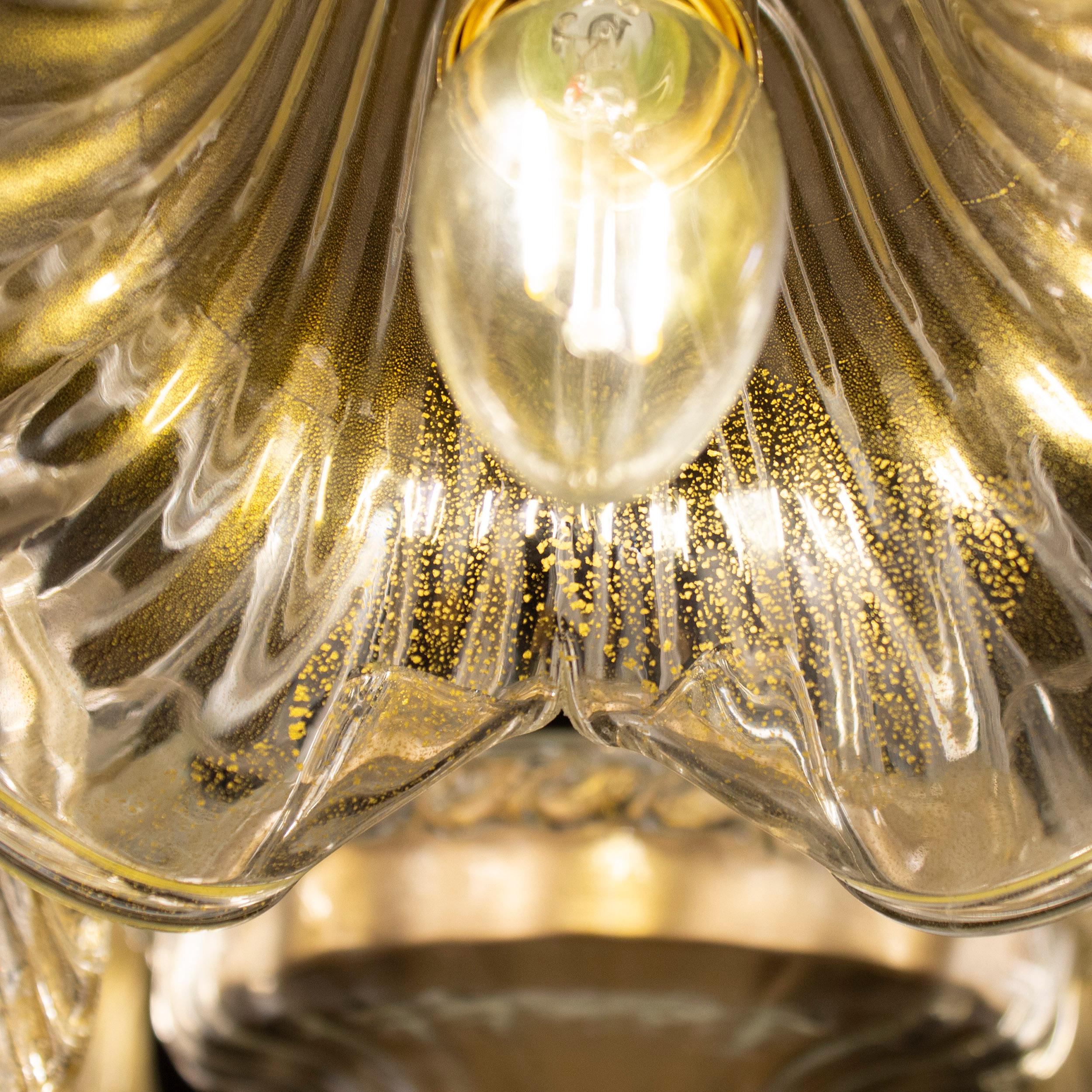 Artistic Chandelier 5 Arms, Clear Gold Murano Glass by Multiforme in Stock For Sale 3